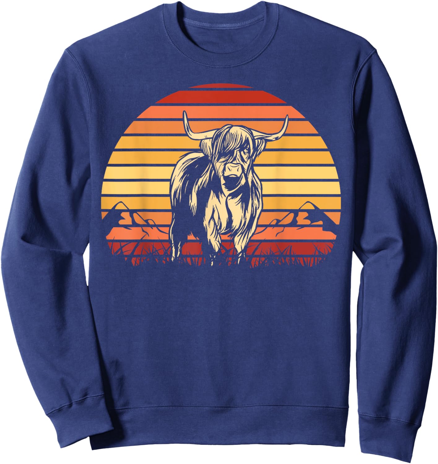 Scottish Highland Cow Cattle Hairy Cow Retro for cow lovers Sweatshirt - Sweatshirt | Navy