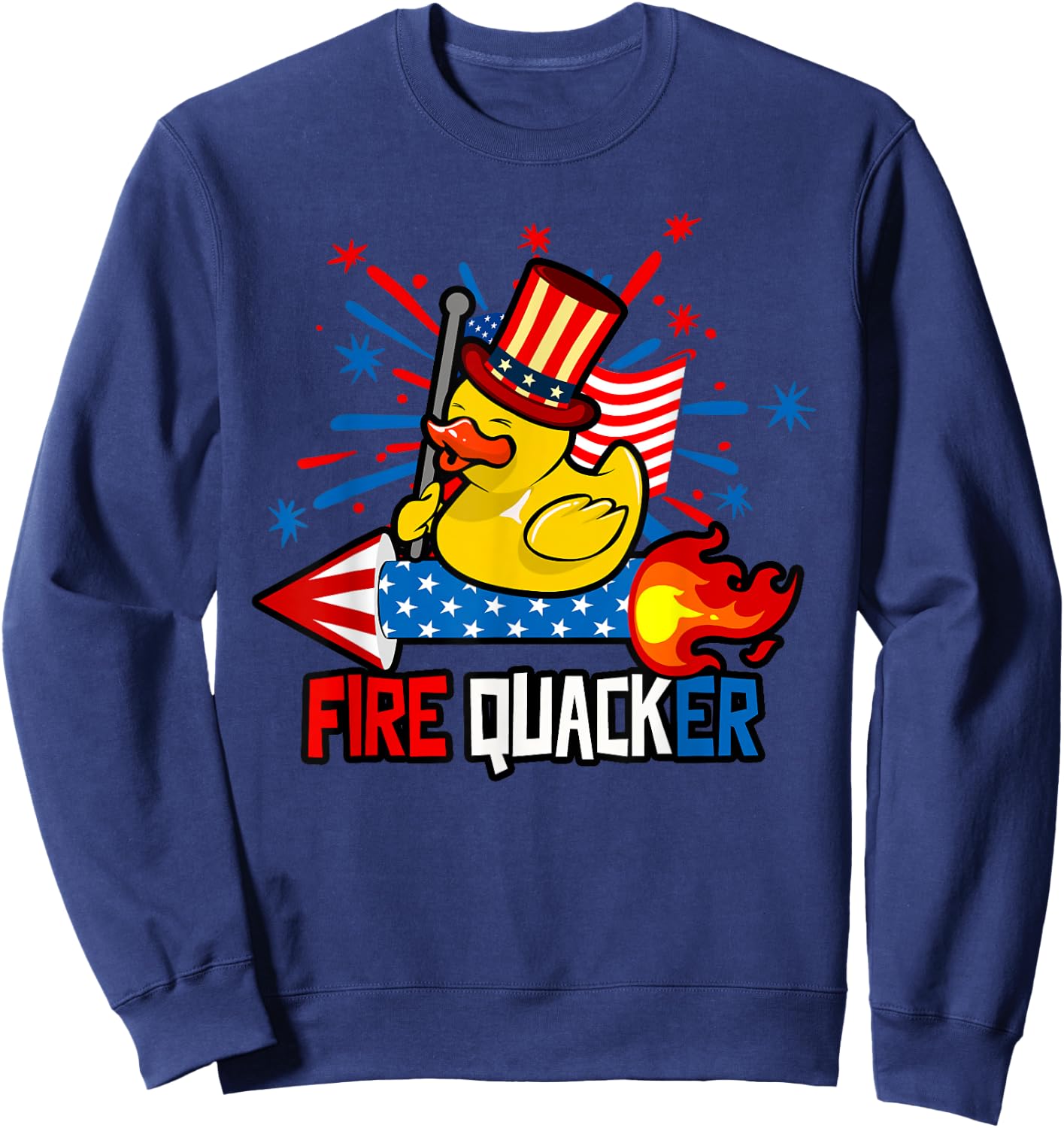 Funny Firequacker Duck 4th of July Fireworks American Flag Sweatshirt - Sweatshirt | Navy