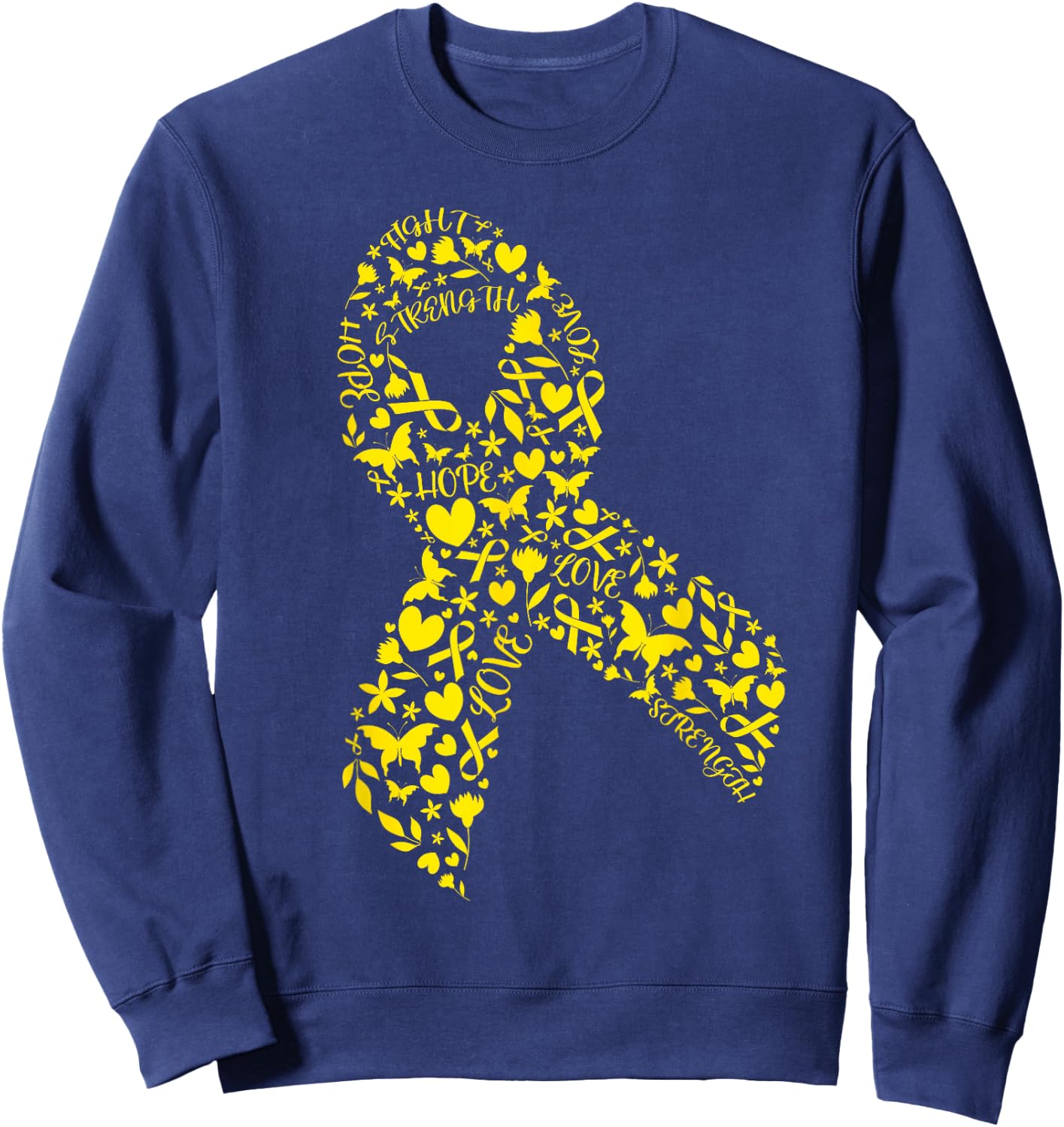 Word Art Yellow Ribbon Sarcoma Cancer Awareness Day Fighter Sweatshirt - Sweatshirt | Navy