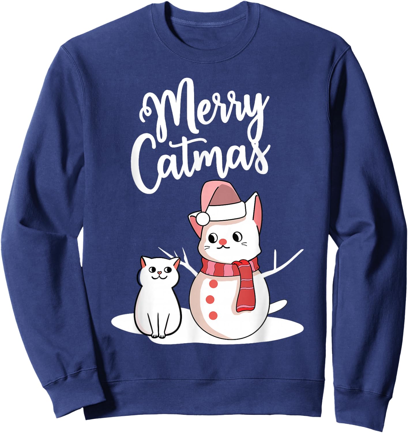Funny Christmas Merry Catmas cat snowcat snowman graphic cat Sweatshirt - Sweatshirt | Navy