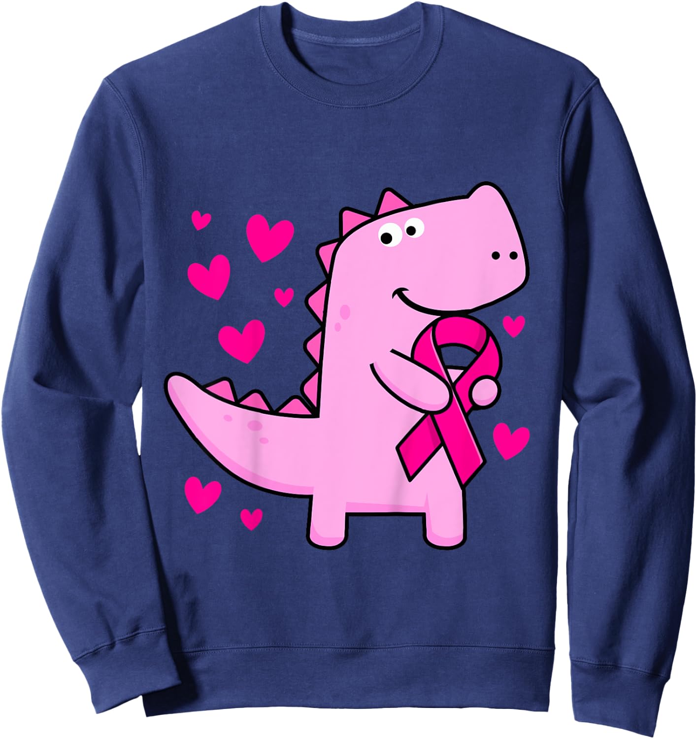 Kids Pink Ribbon T-Rex Kids Breast Cancer Awareness Boys Toddler Sweatshirt - Sweatshirt | Navy