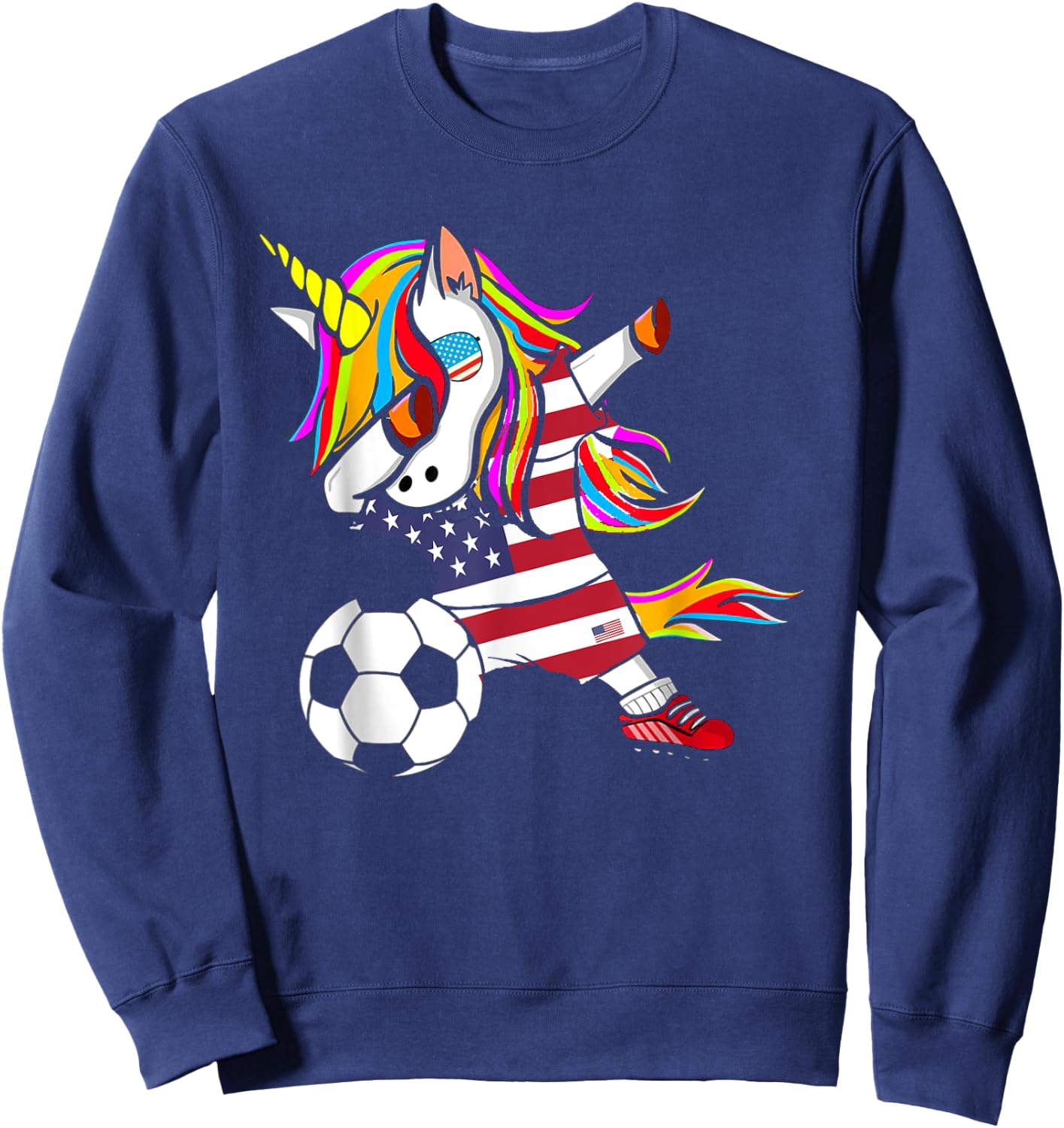 Funny Dabbing Unicorn USA Soccer - USA Flag Soccer Sweatshirt - Sweatshirt | Navy