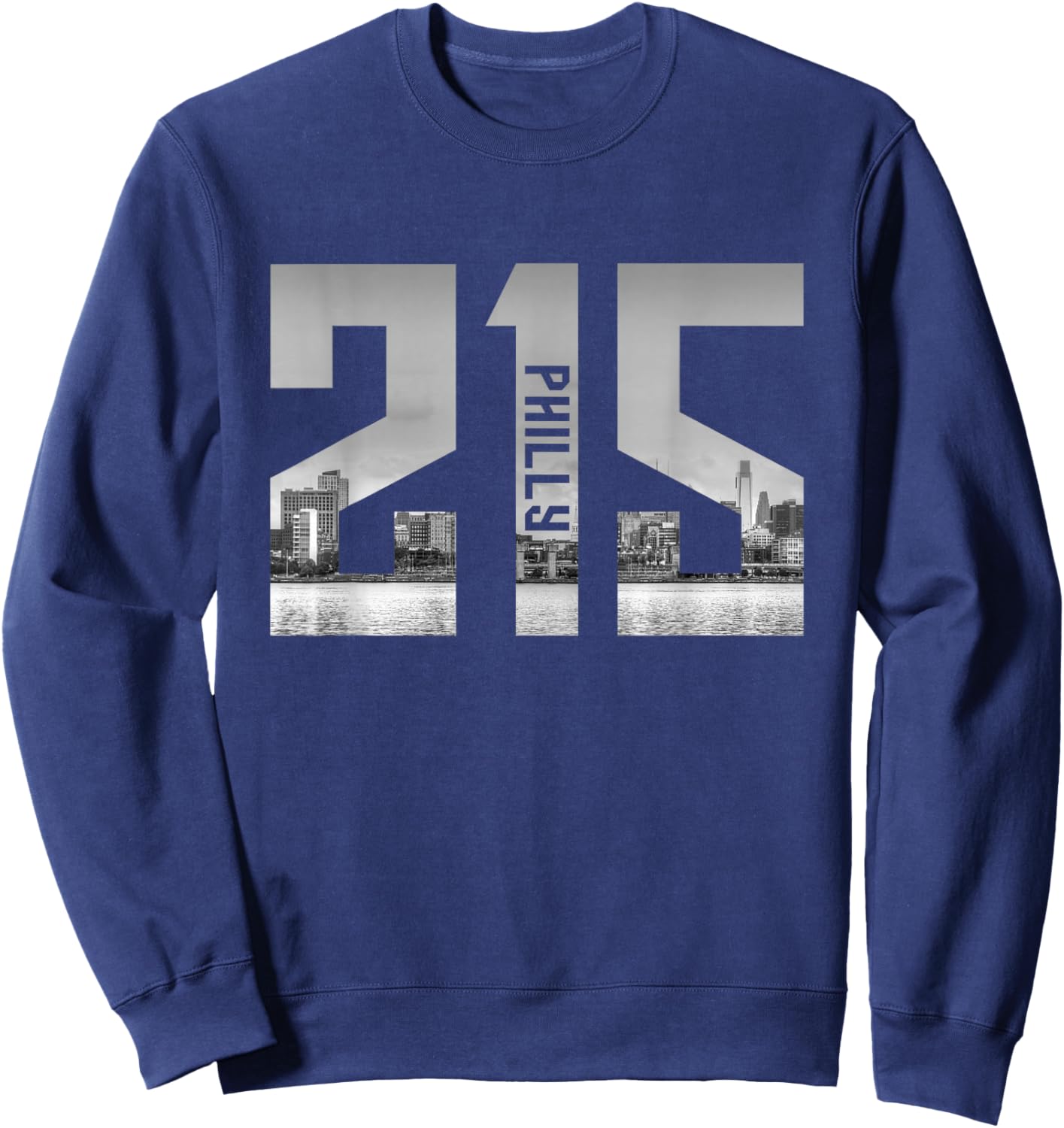 Vintage Philadelphia Philly 215 Area Code Skyline Sweatshirt - Sweatshirt | Navy