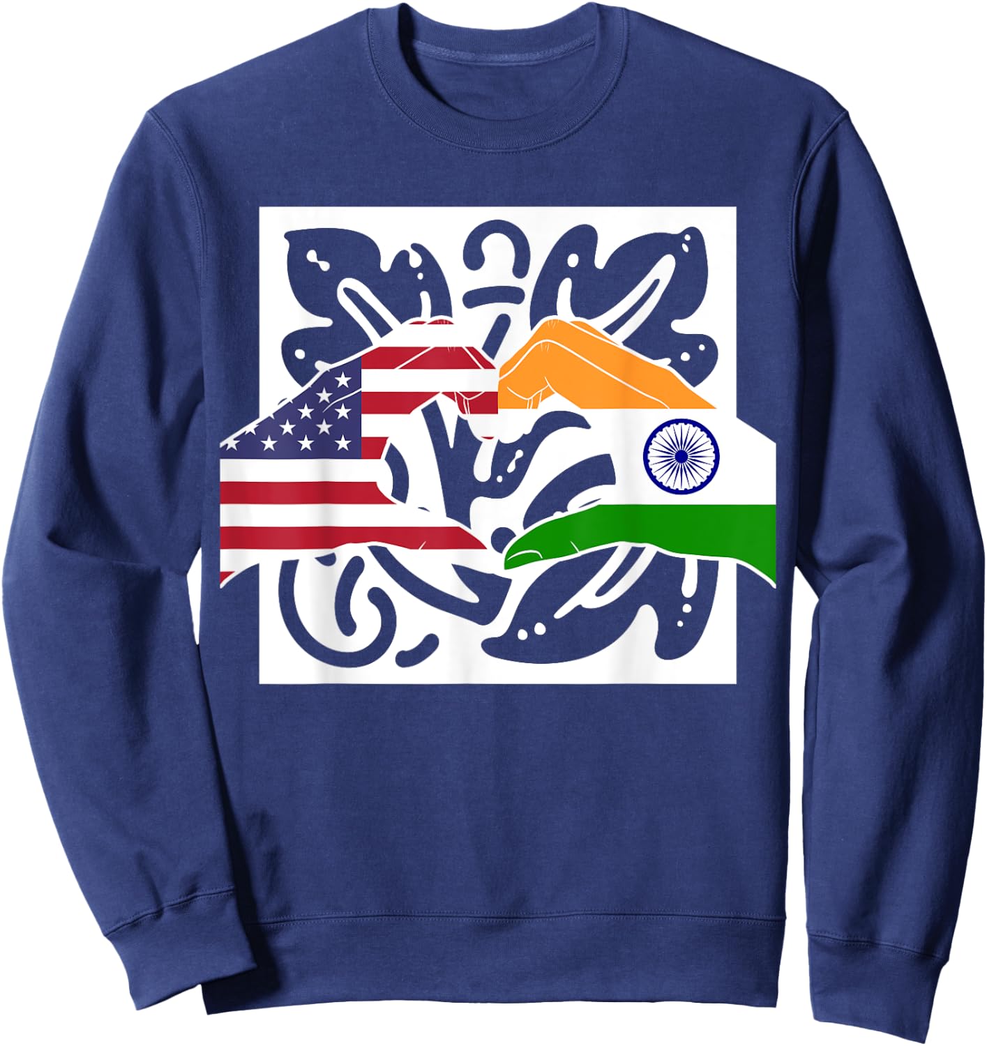 America USA American India Indian Mixed DNA Flag Sweatshirt - Sweatshirt | Navy