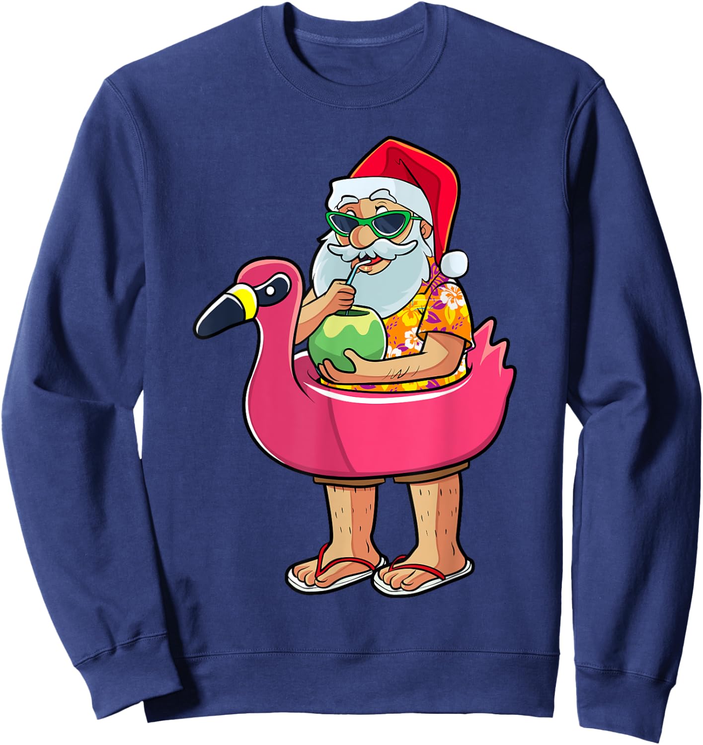 Christmas in July Funny Santa Flamingo Pool Float Summer Men Sweatshirt - Sweatshirt | Navy