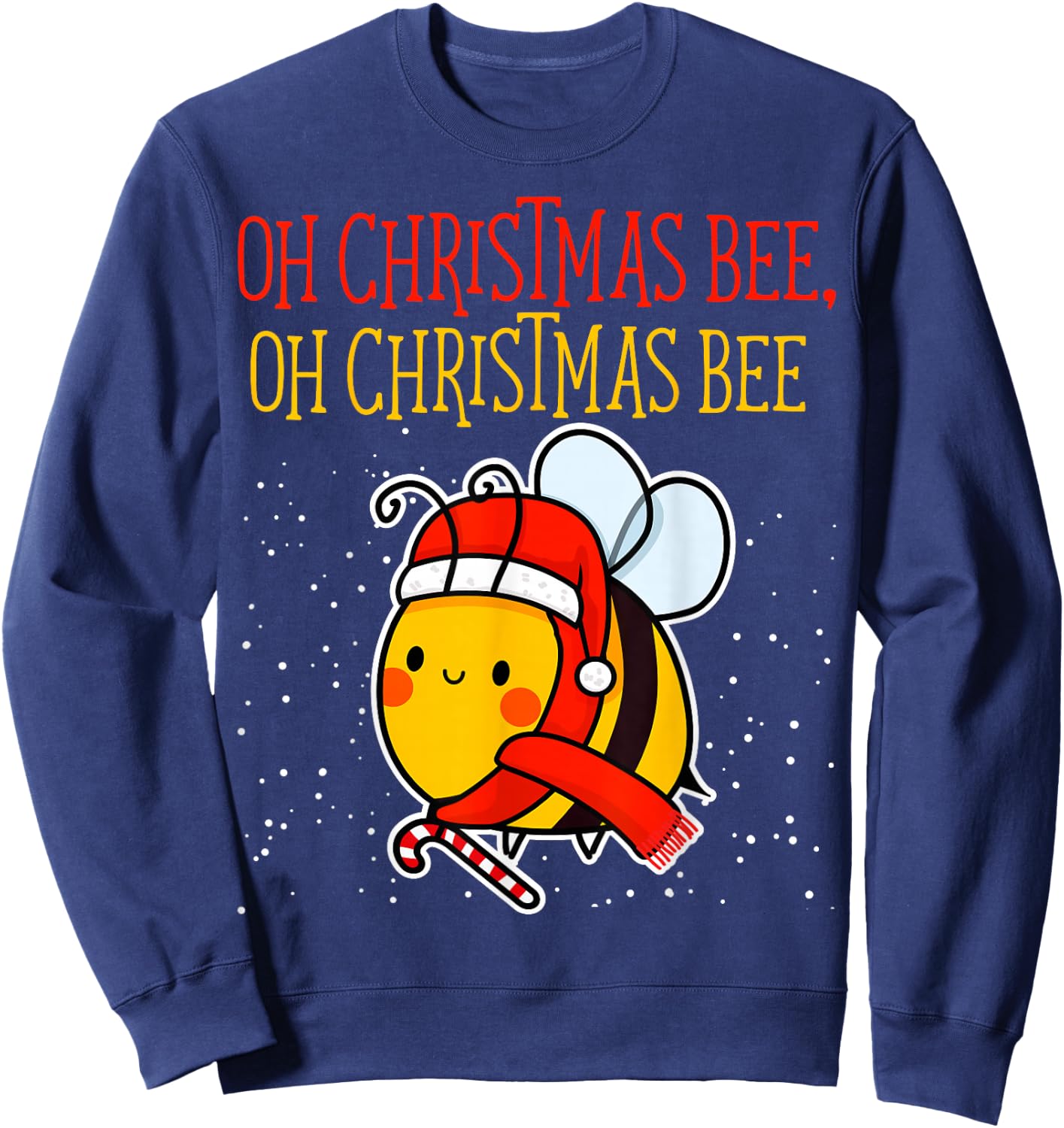 Oh Christmas Bee Wrapped with Lights Funny Apparel Sweatshirt - Sweatshirt | Navy