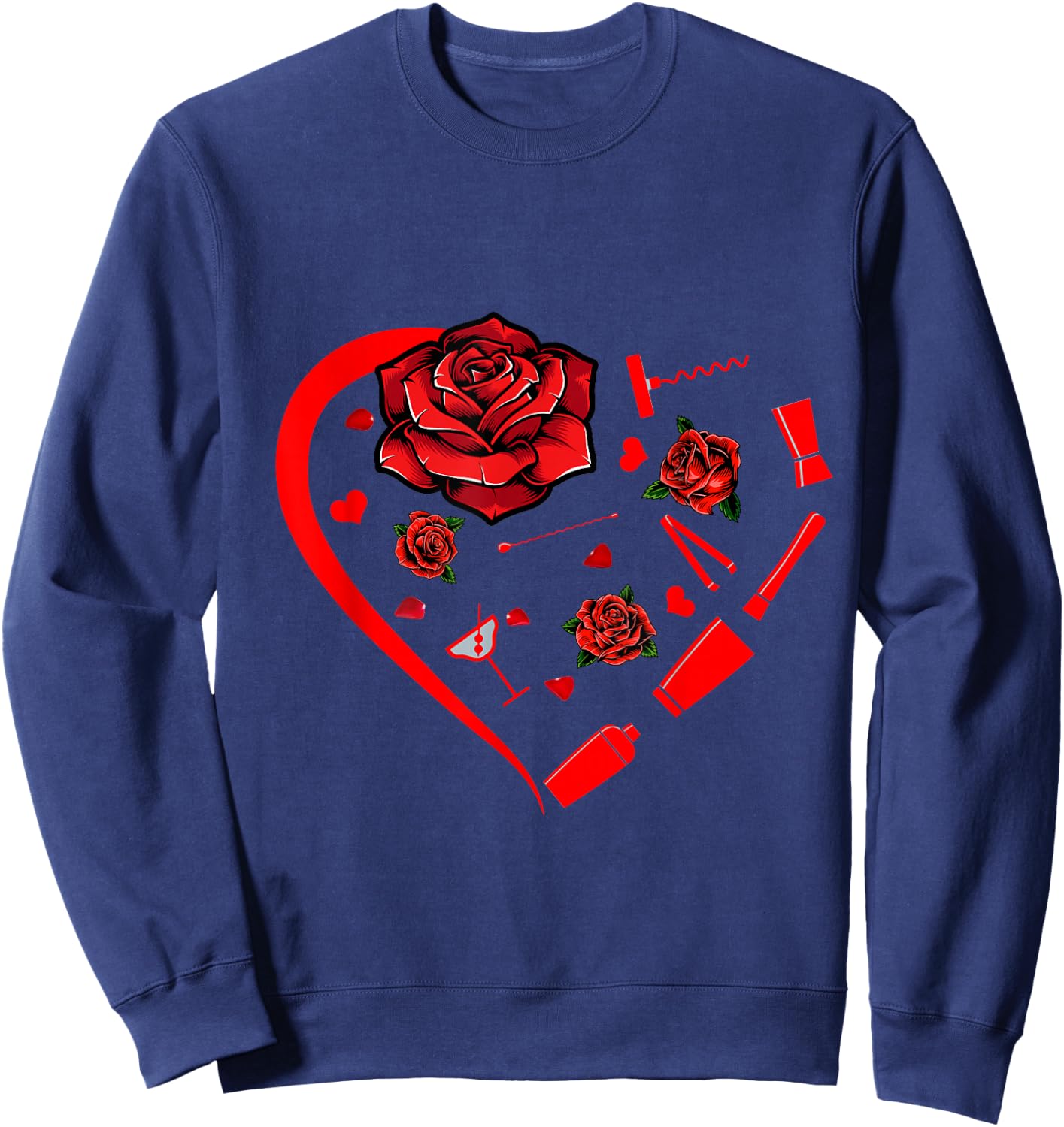 Bartender Tools Flowers Heart Shape Funny Valentine Family Sweatshirt - Sweatshirt | Navy