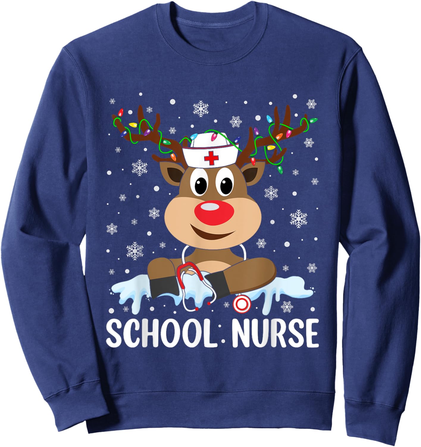 Love Nurse Life Reindeer Xmas School Nurse Christmas Pajama Sweatshirt - Sweatshirt | Navy
