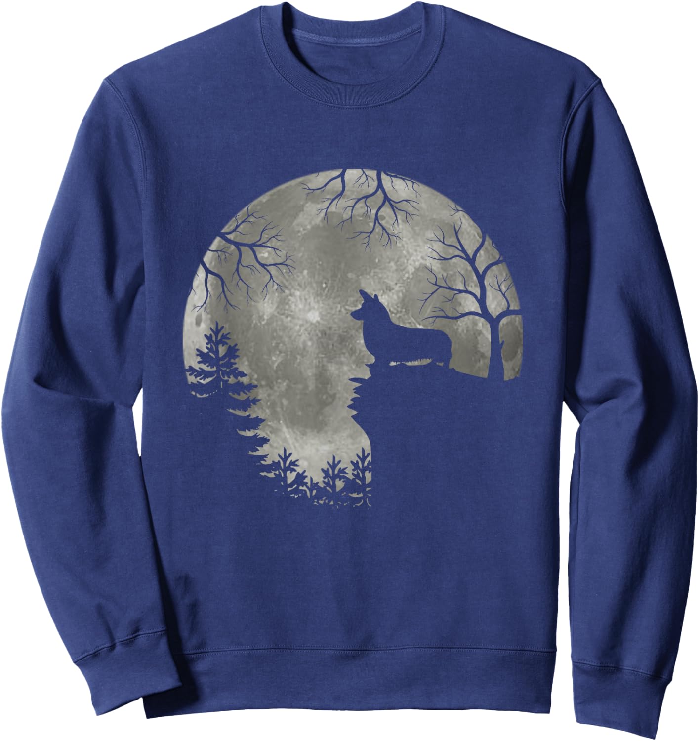Corgi Dog Moon Howl in Forest Halloween Costume Sweatshirt - Sweatshirt | Navy