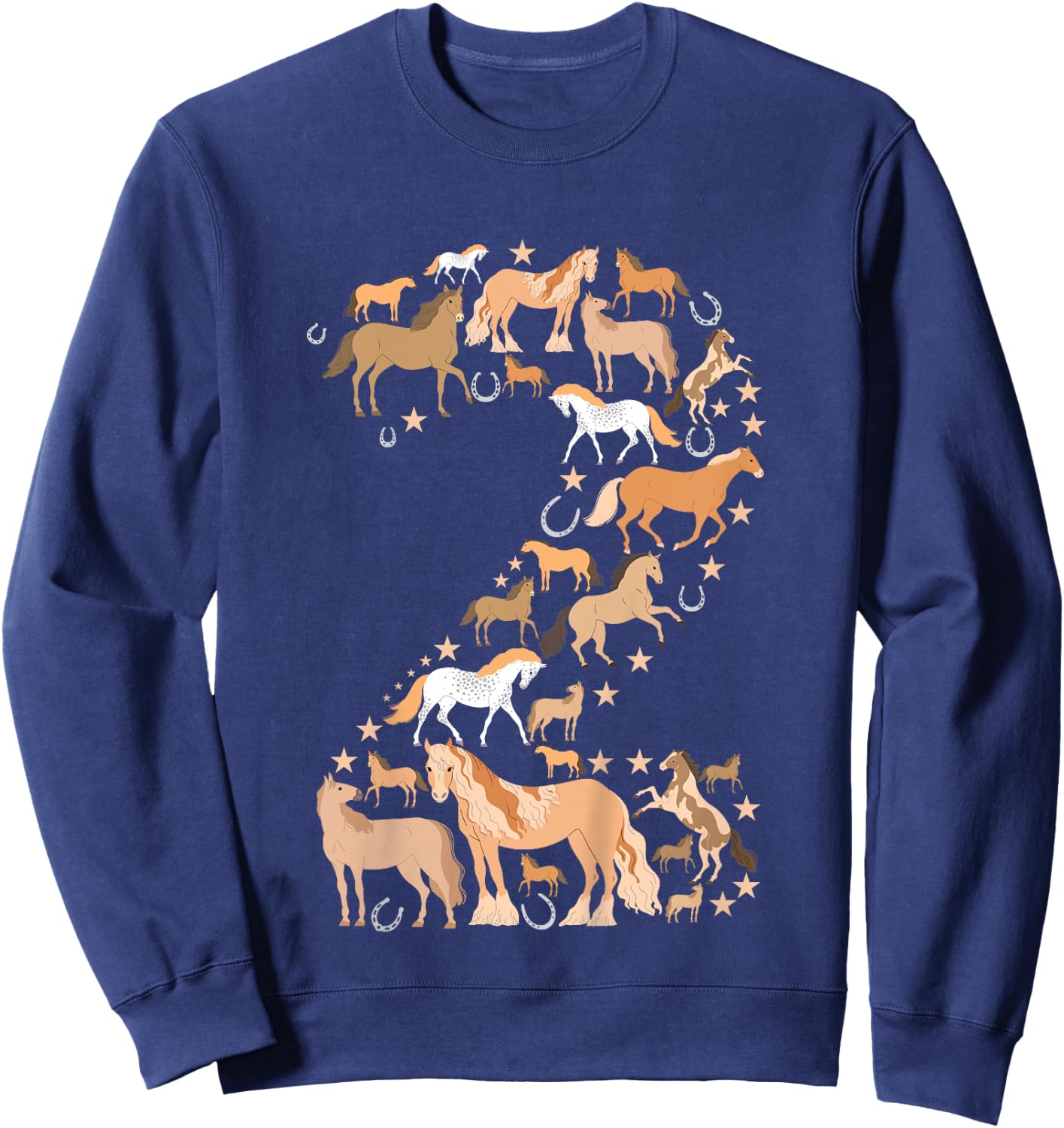 Little Girls 2 Years Old 2nd Birthday Horse Graphic Cute Sweatshirt - Sweatshirt | Navy
