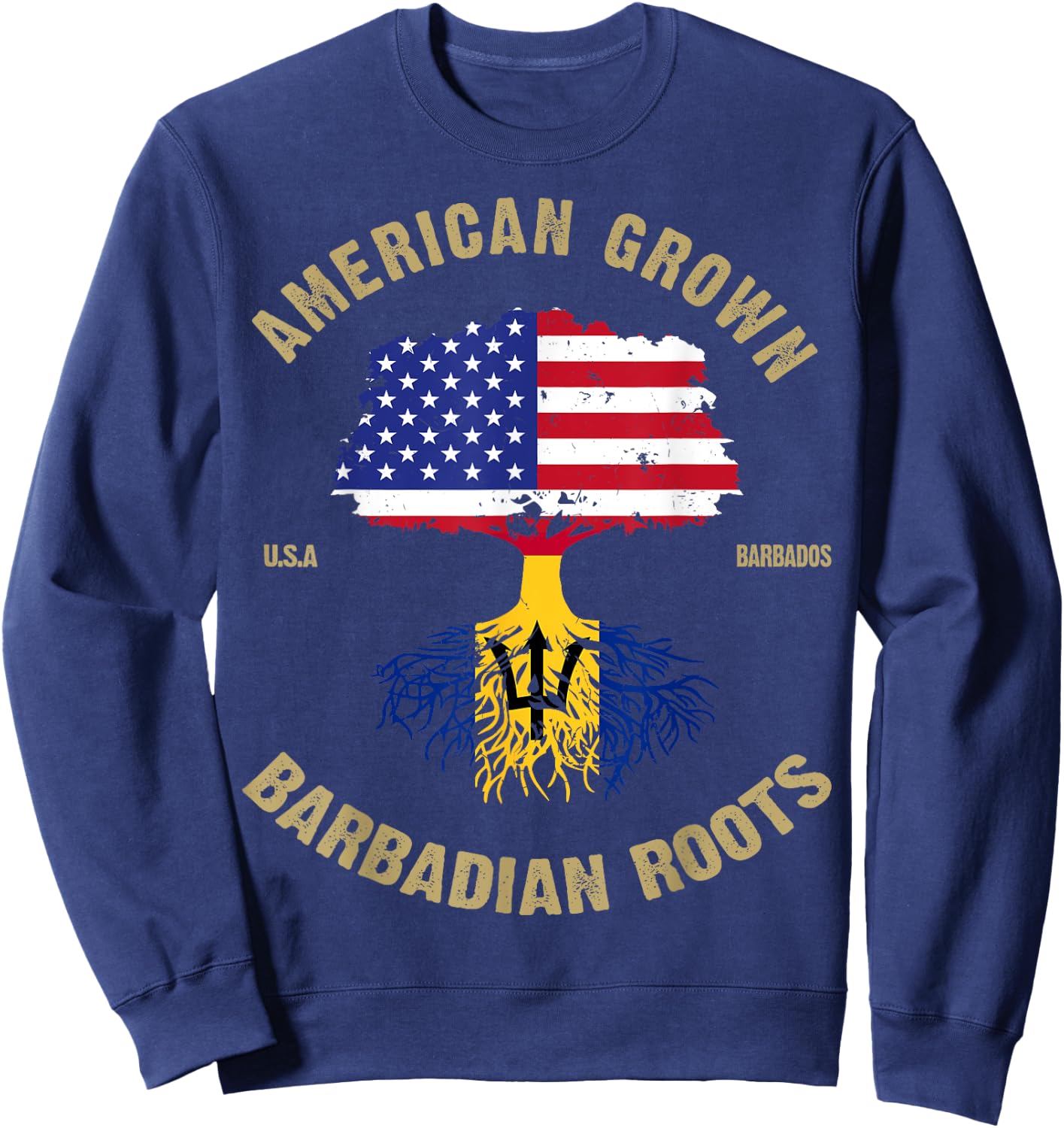 Barbados Bajan Barbadian Heritage Proud Half Barbadian Flag Sweatshirt - Sweatshirt | Navy