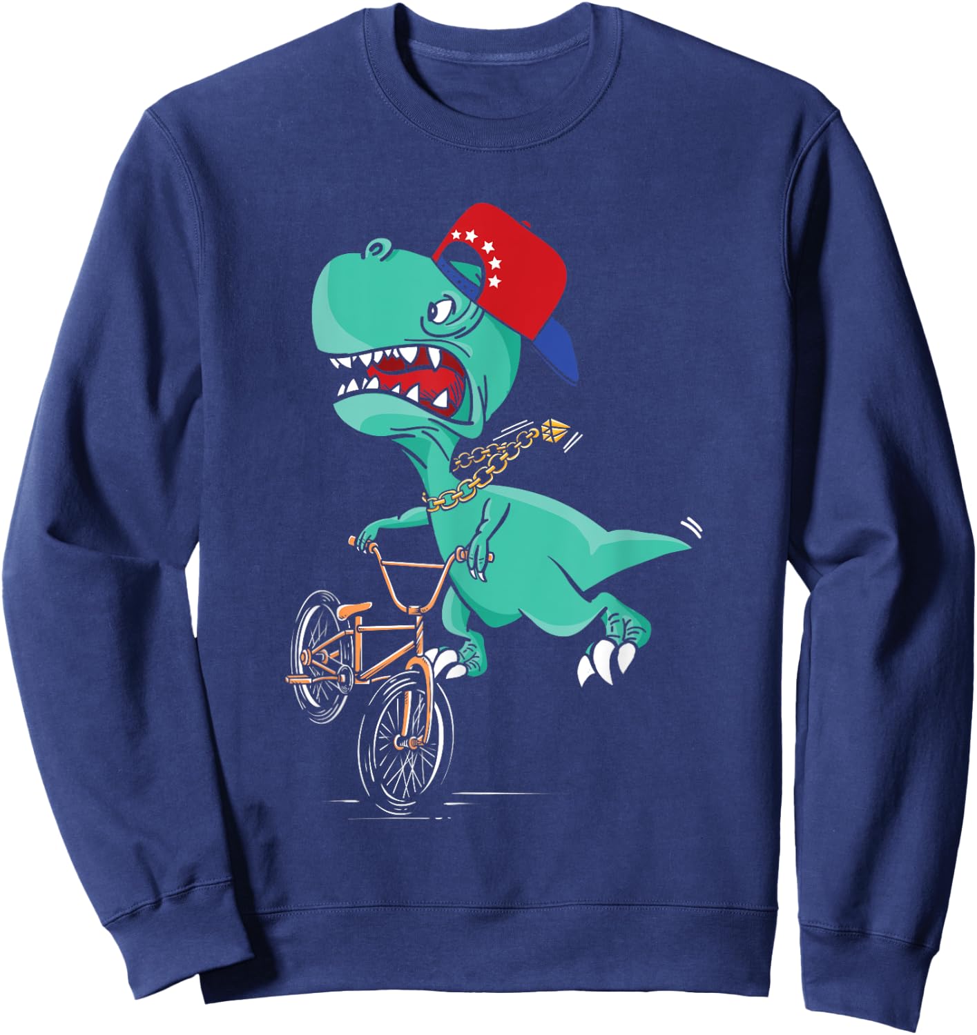Funny T-Rex Dino Cyclist | BMX MTB Biking | Bike Cycling Sweatshirt - Sweatshirt | Navy