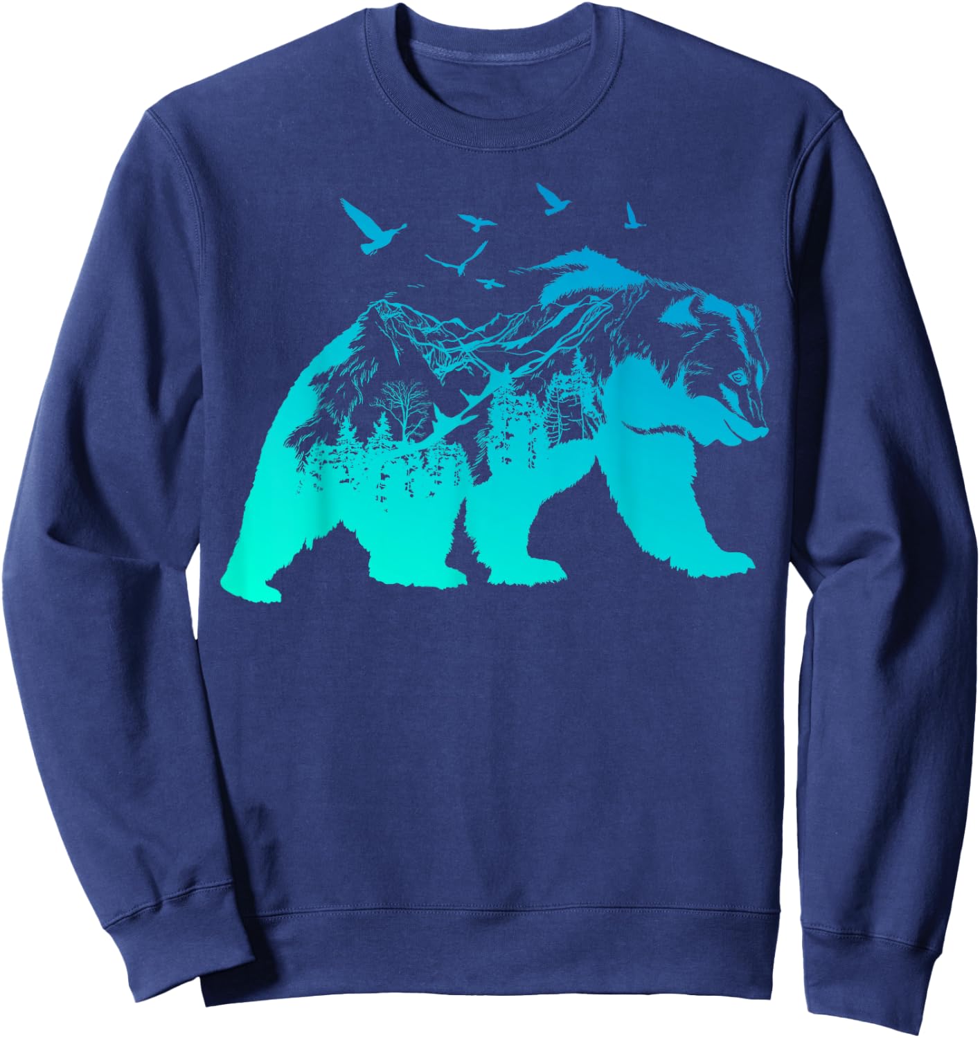 Bear Nature Outdoor Mountains Forest Trees Bear Wildlife Sweatshirt - Sweatshirt | Navy