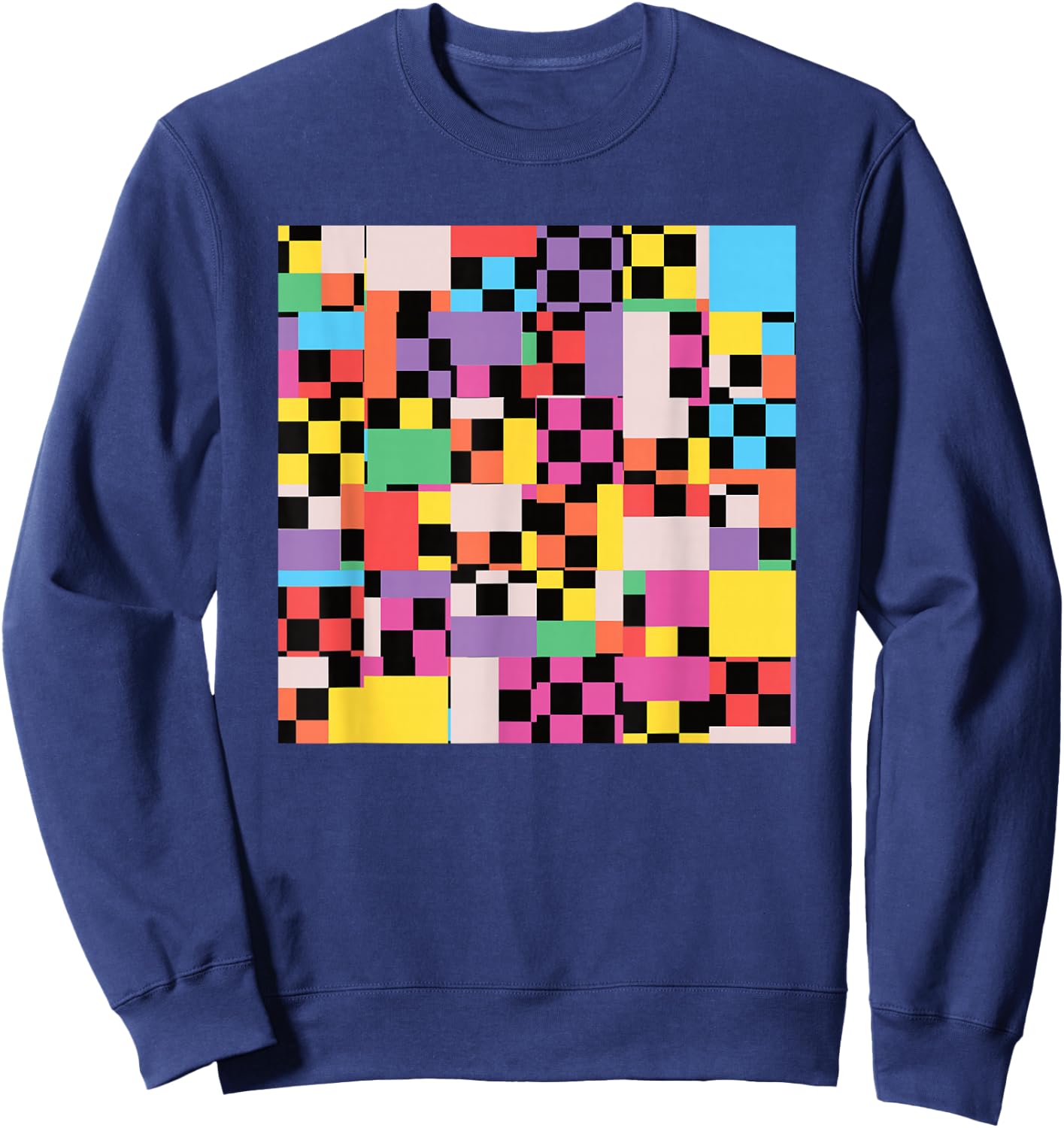 Retro Colorful Checkered Pattern Checkerboard Men Women Sweatshirt - Sweatshirt | Navy