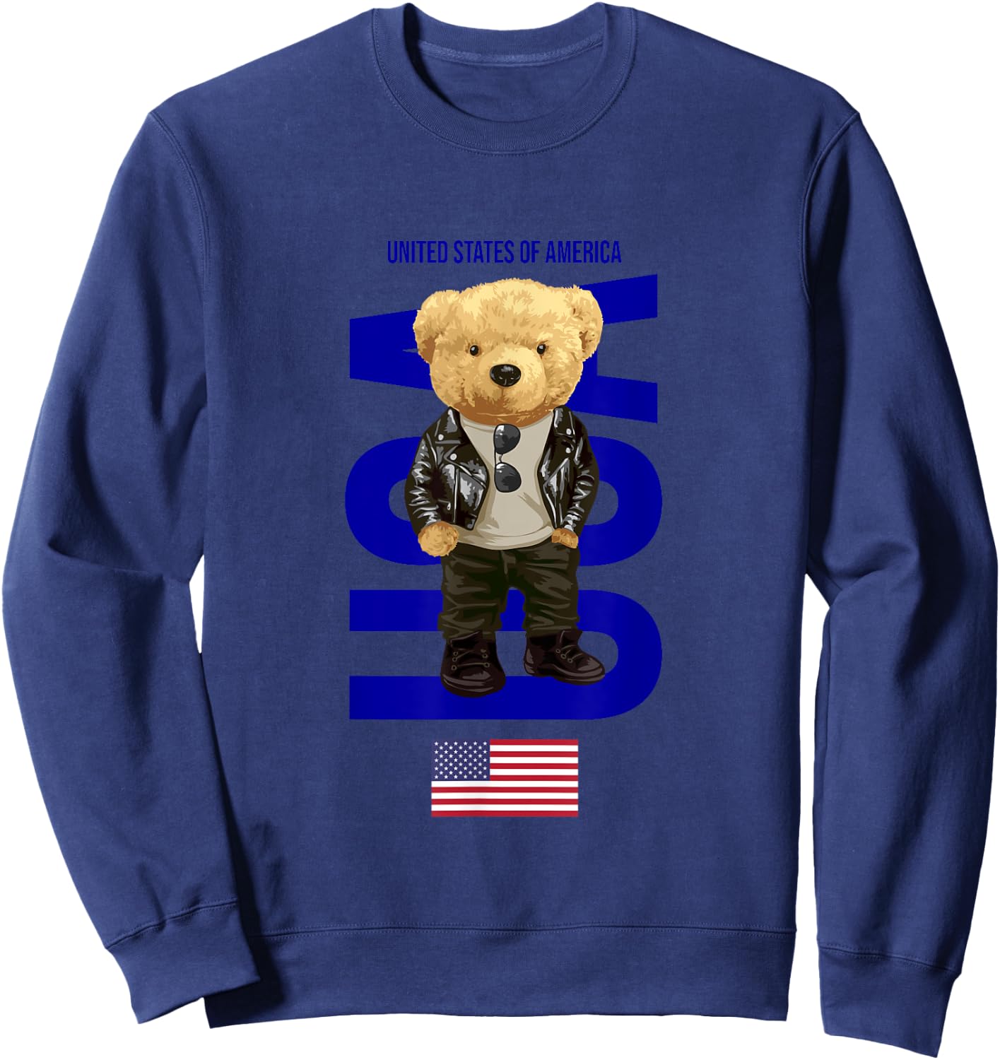 Cool Teddy Bear in USA American Style Illustration Graphic Sweatshirt - Sweatshirt | Navy