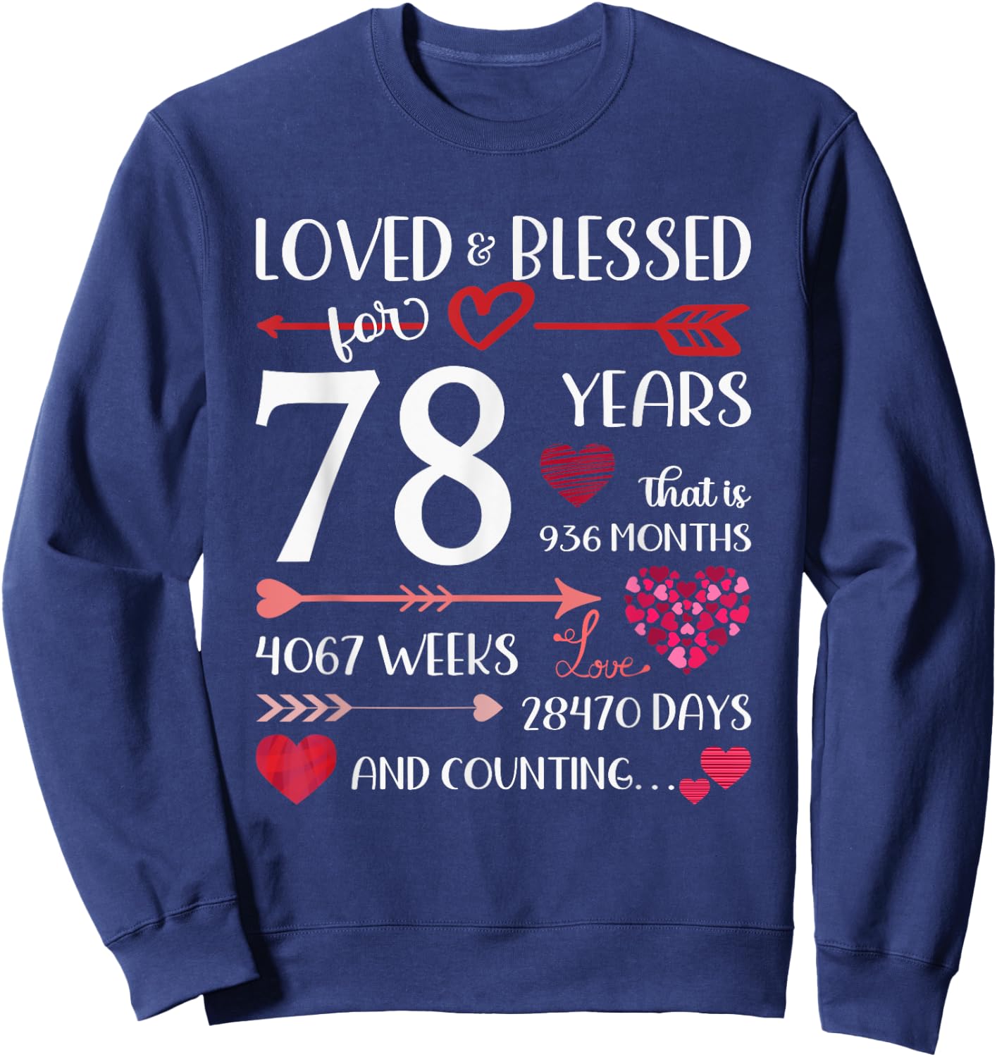Loved And Blessed For 78 Years Old 78th Birthday Mothers Day Sweatshirt - Sweatshirt | Navy