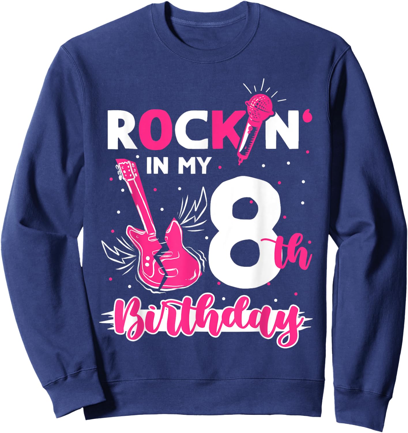Girls Rockstar Birthday Rock Star Themed Guitar 8th Birthday Sweatshirt - Sweatshirt | Navy
