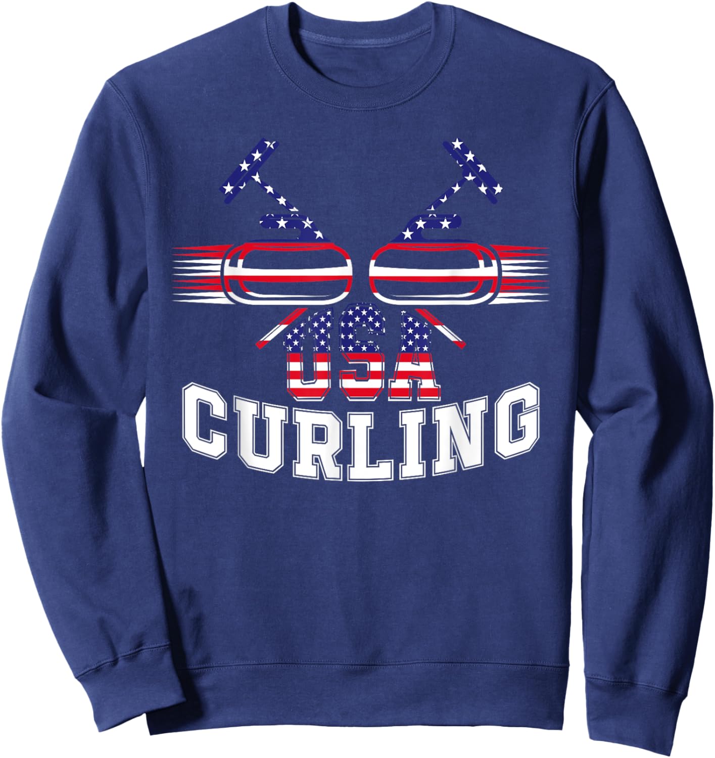 American Flag USA Team Curling Rock Winter Sports Lovers Sweatshirt - Sweatshirt | Navy