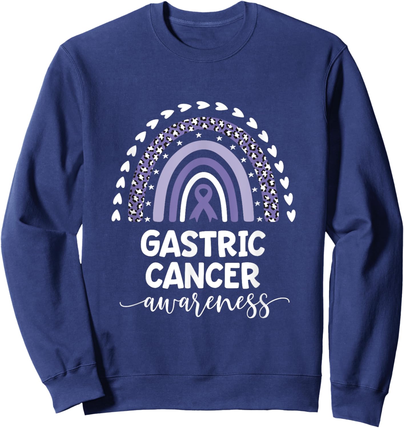 Purple Rainbow Ribbon Love Support Gastric Cancer Awareness Sweatshirt - Sweatshirt | Navy