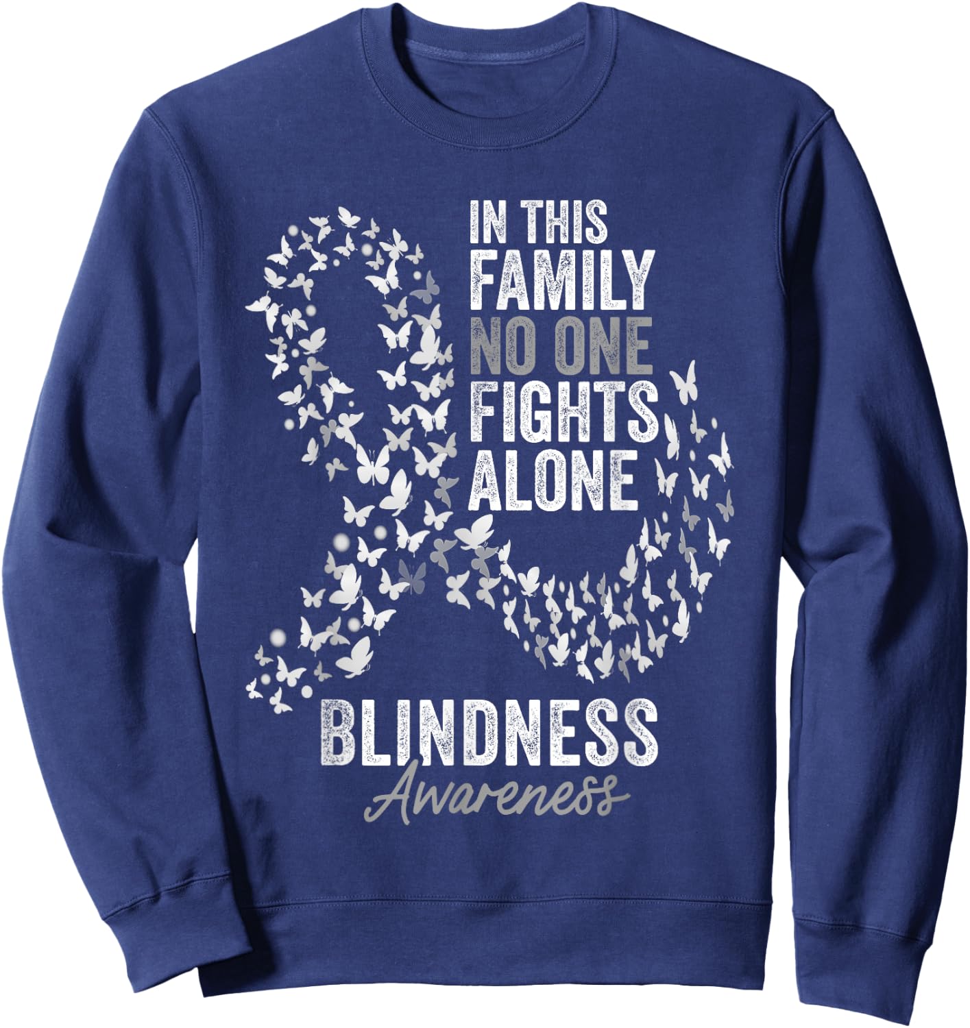 Blindness Awareness Month Butterflies White Ribbon Sweatshirt - Sweatshirt | Navy