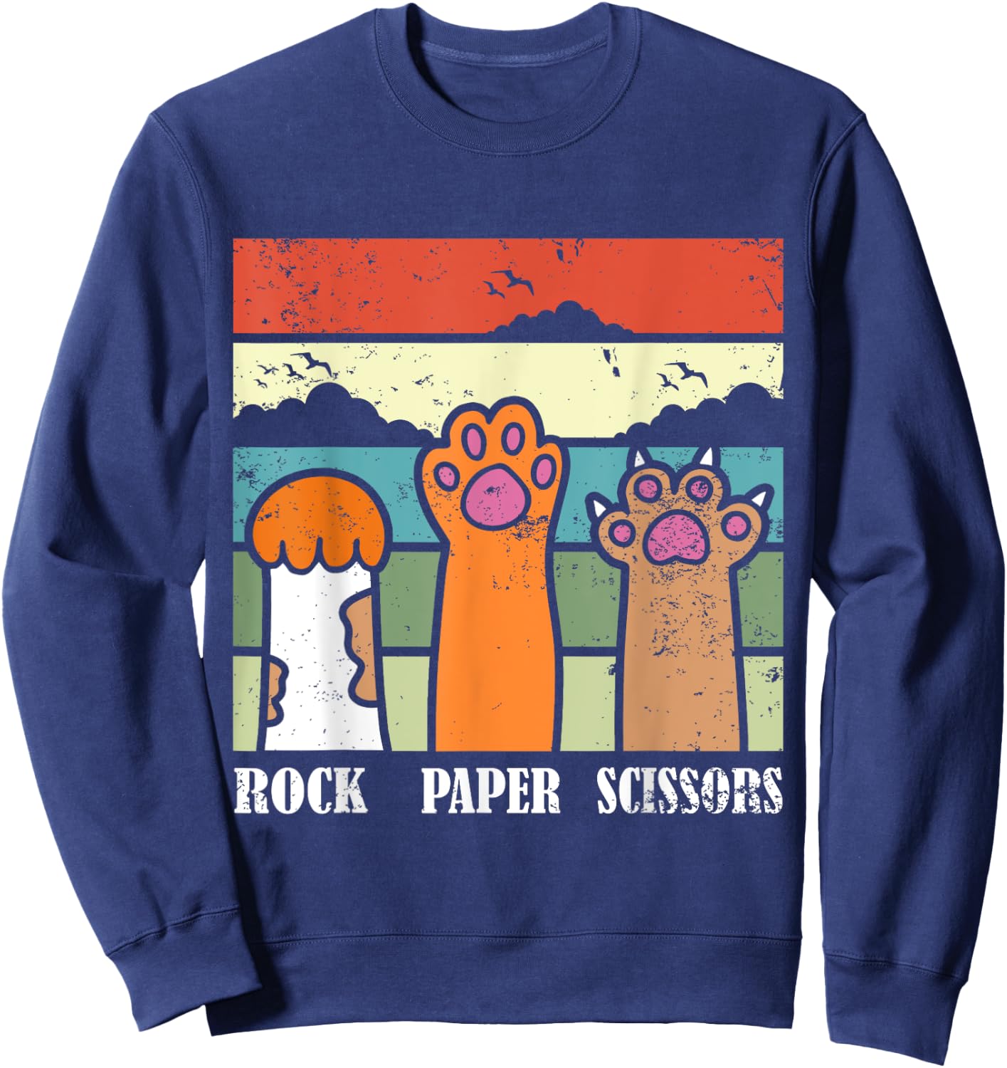 Rock Paper Scissors Game Kitten Lover Animal Paws Cat Sweatshirt - Sweatshirt | Navy