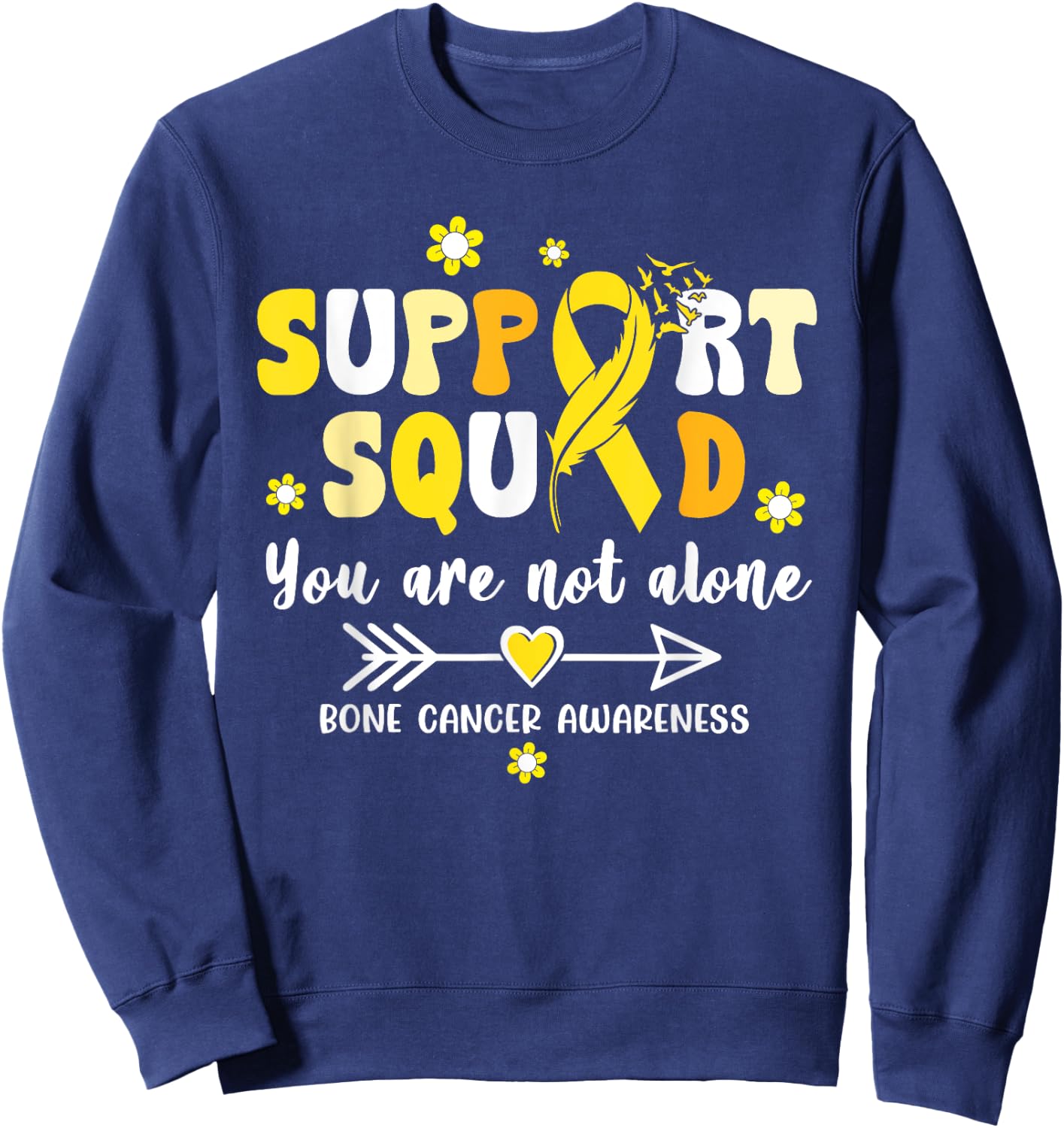 Groovy Support Squad Yellow Ribbon Bone Cancer Awareness Sweatshirt - Sweatshirt | Navy