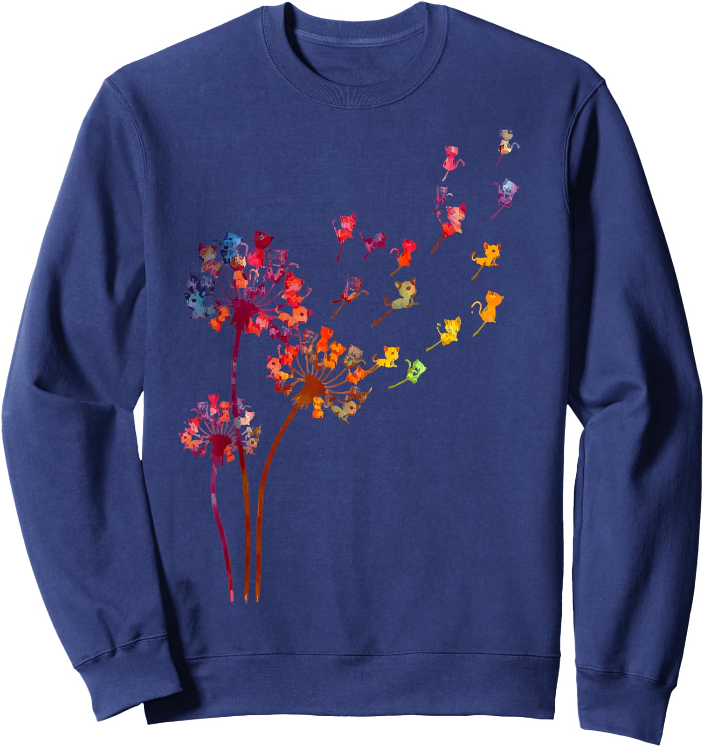 Tie Dye Dandelion Cats Flower Colorful Pet Cat Women Sweatshirt - Sweatshirt | Navy