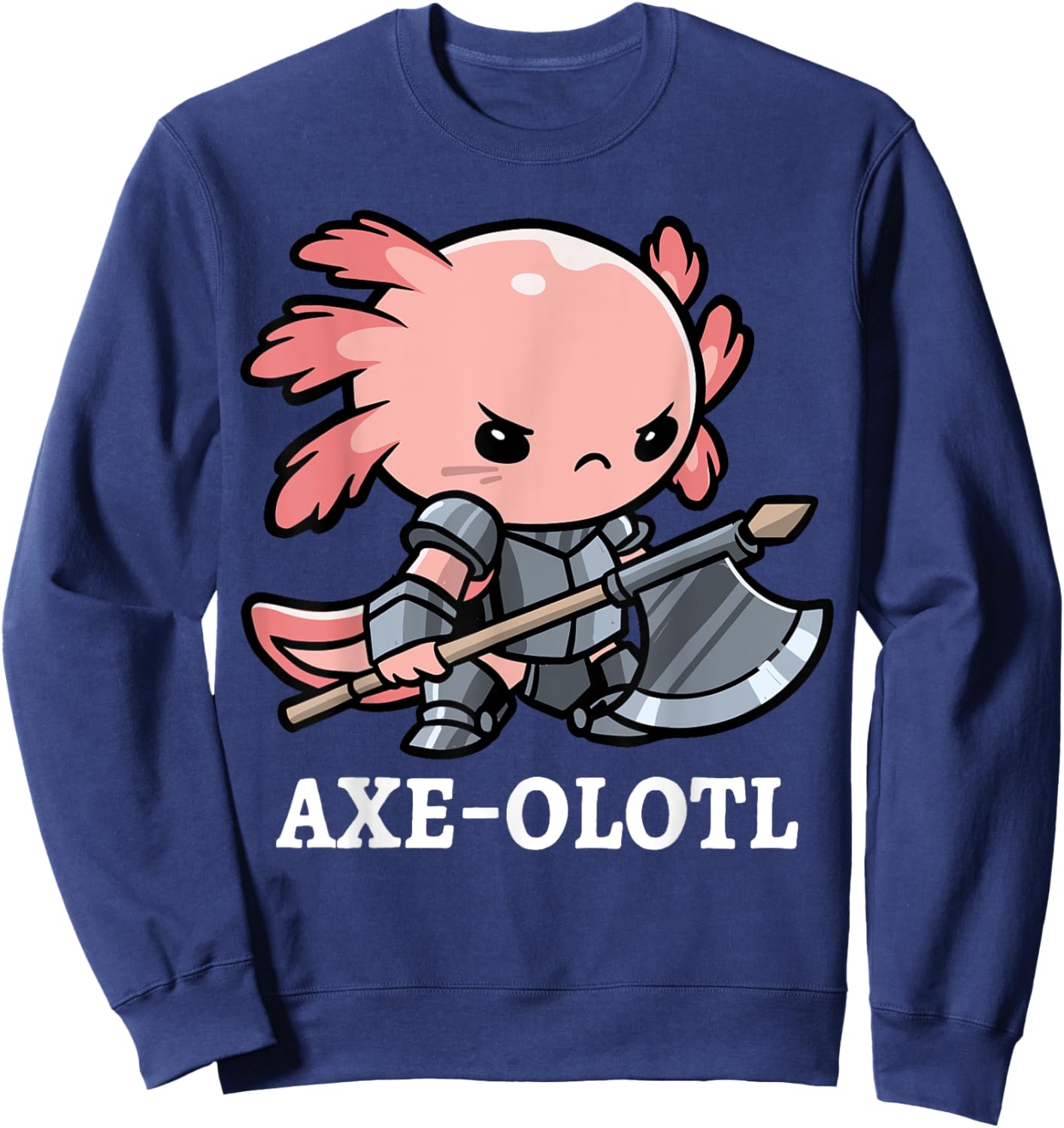 Axe-olotl Warrior Axolotl Mexican Salamander Axe Fighter Sweatshirt - Sweatshirt | Navy