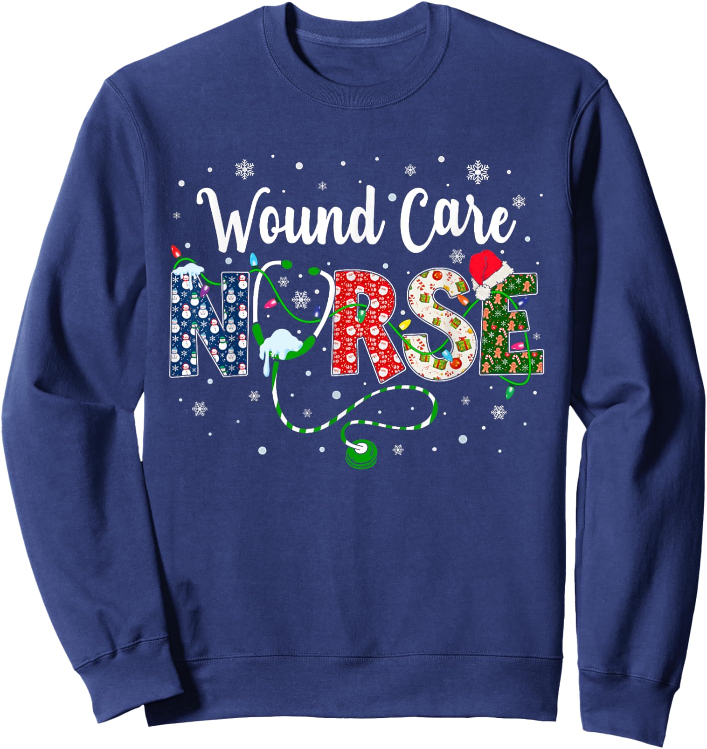 Wound Care Nurse Xmas Santa Hat Nurse Christmas Pattern Sweatshirt - Sweatshirt | Navy