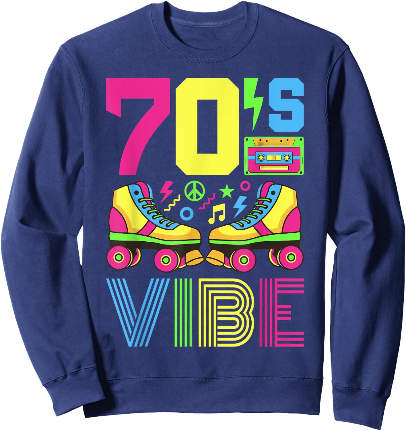 70s Vibe 1970s Fashion Theme Party Outfit Seventies Costume Sweatshirt - Sweatshirt | Navy