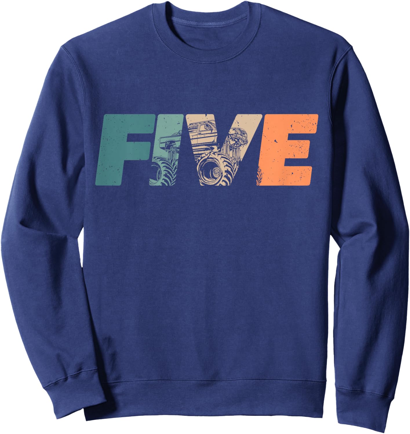 5 Year Old Shirt 5th Birthday Monster Truck Boys Girls Kid Sweatshirt - Sweatshirt | Navy