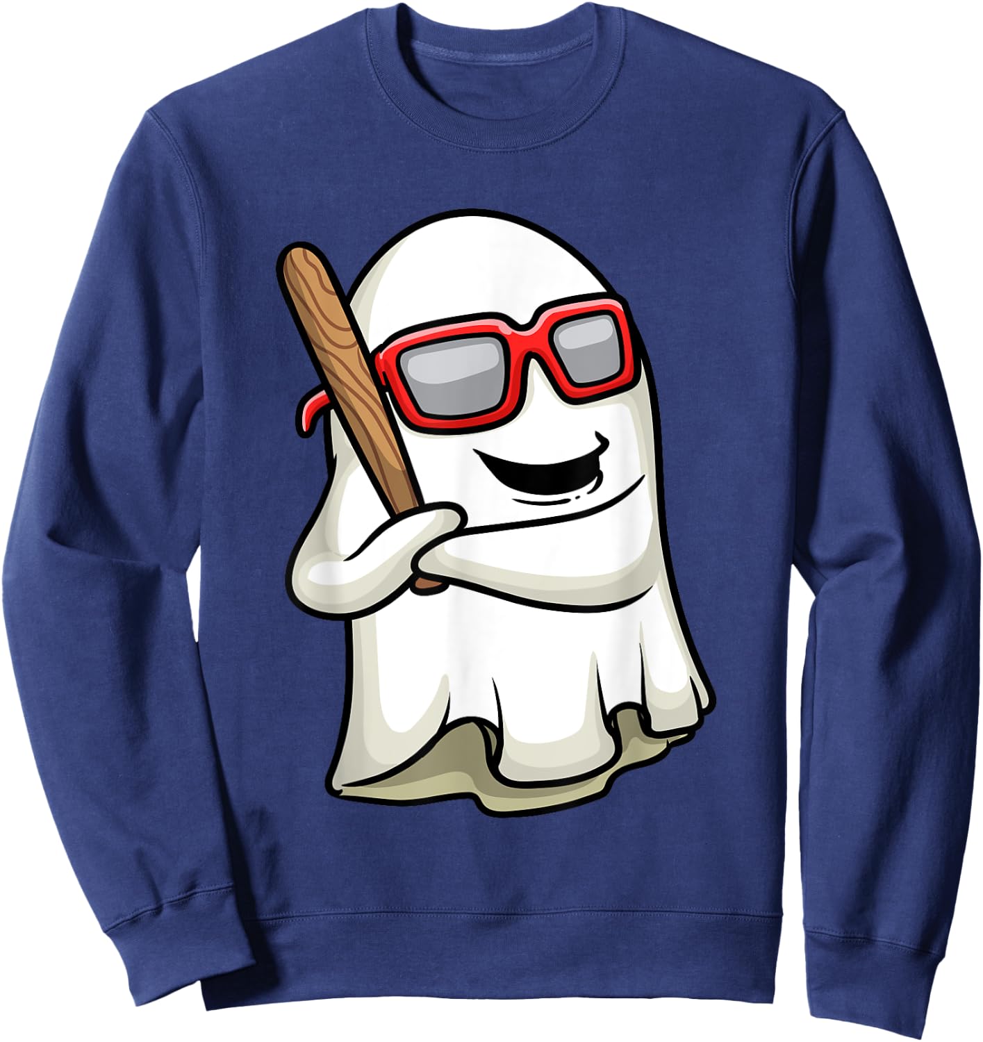 Funny Ghost Baseball Player Bat Sports Halloween Men Boys Sweatshirt - Sweatshirt | Navy