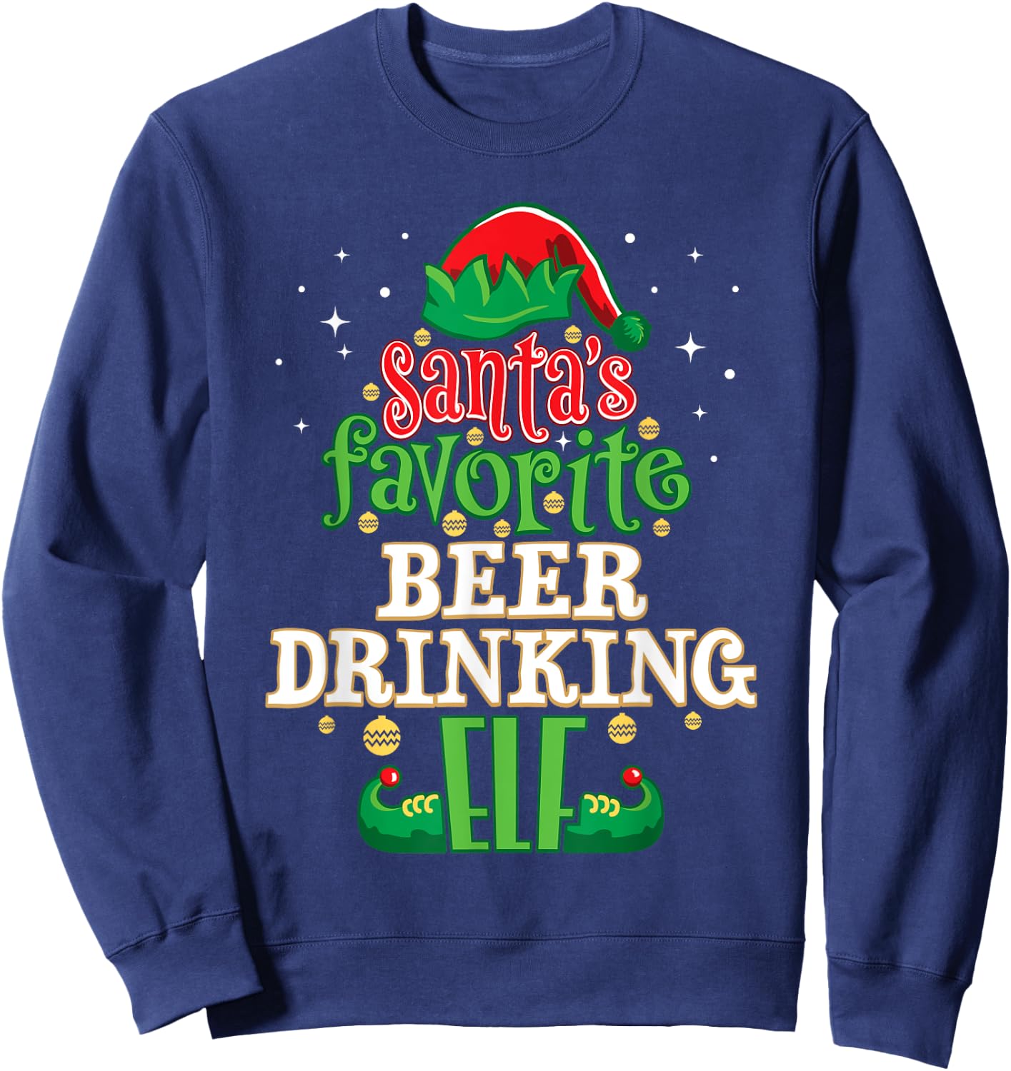 Santa's Favorite Beer Drinking Elf Christmas Matching Sweatshirt - Sweatshirt | Navy