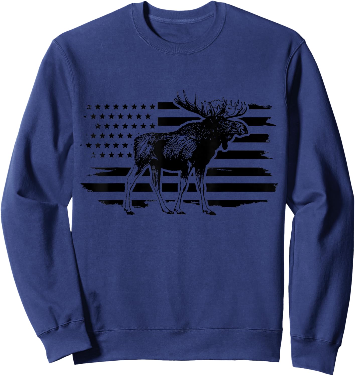 Moose American Flag Vintage Patriotic Hiking Sweatshirt - Sweatshirt | Navy