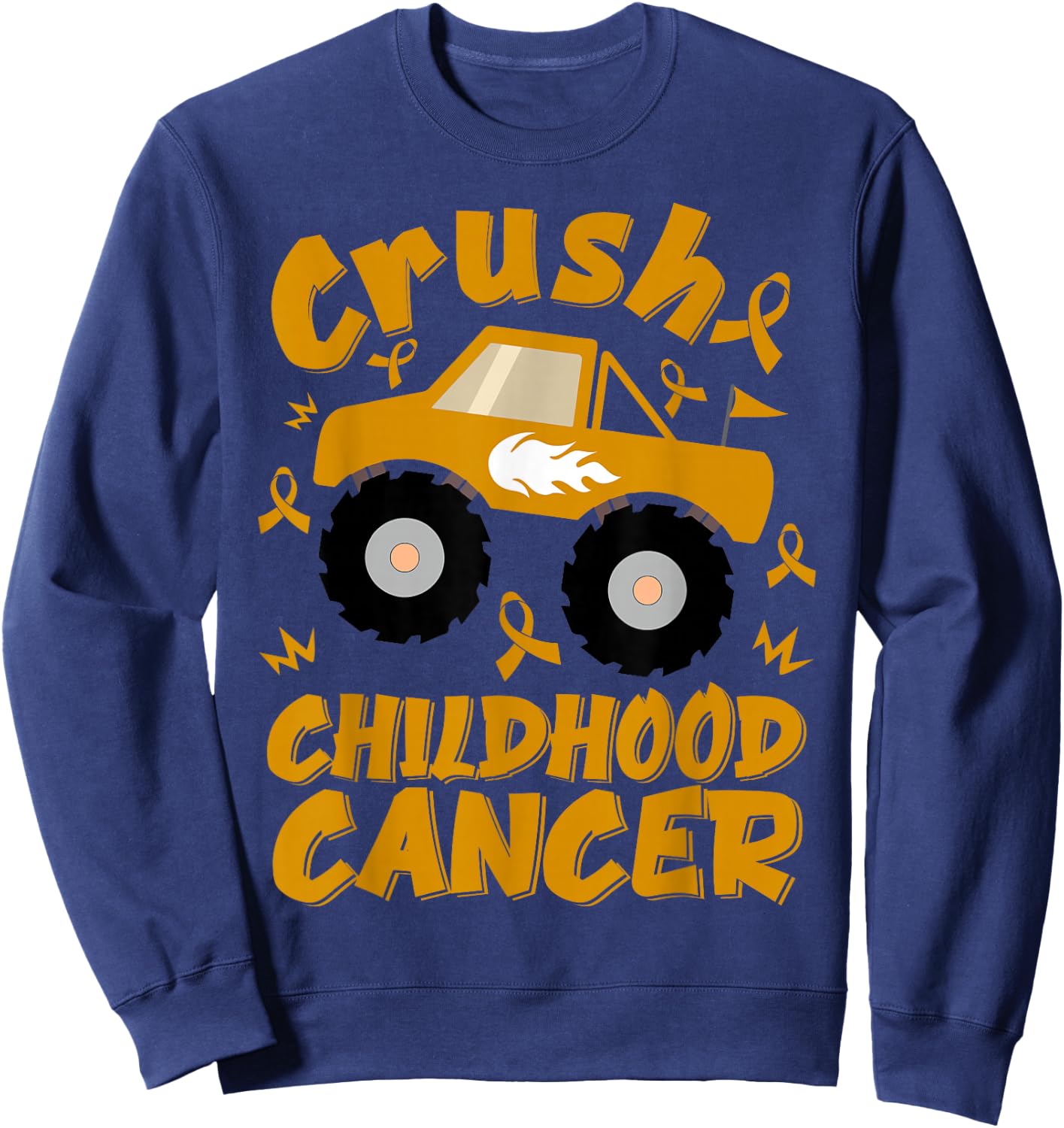 Crush Childhood Cancer Awareness Monster Truck & Gold Ribbon Sweatshirt - Sweatshirt | Navy
