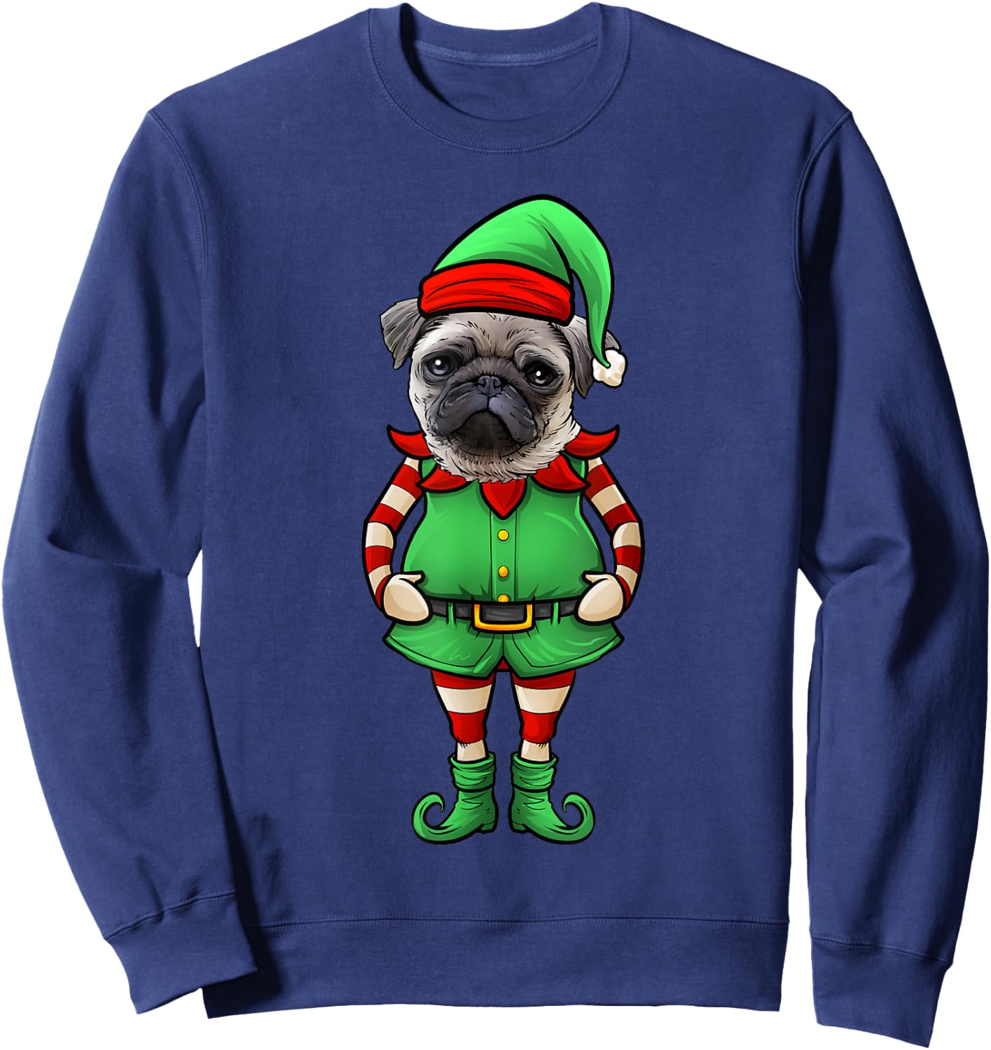 Funny Christmas Elf Pug Dog Sweatshirt - Sweatshirt | Navy