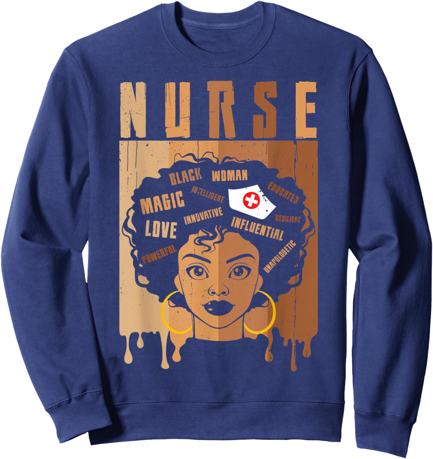 Nurse African American Melanin Black History Month Nurse Sweatshirt - Sweatshirt | Navy