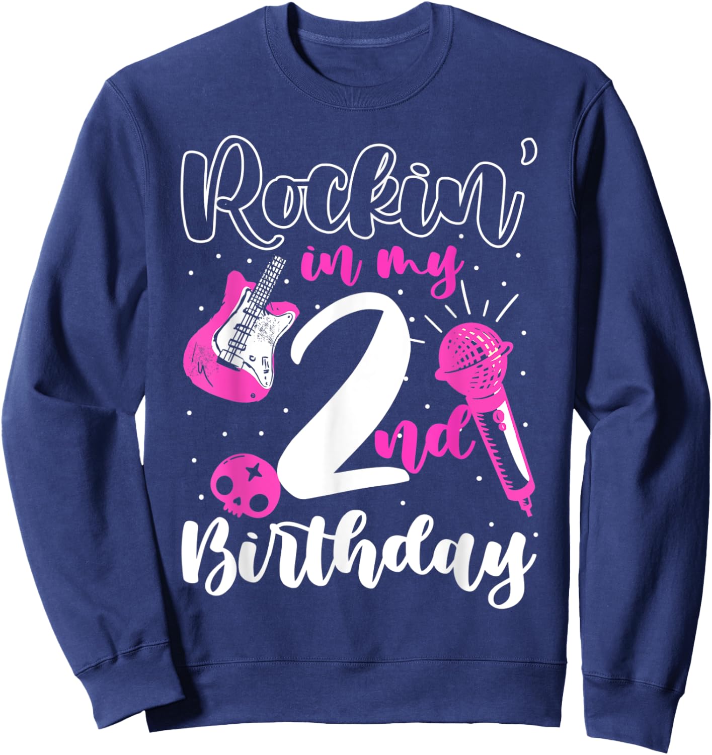 Girls Rockstar Birthday Rock Star Themed Guitar 2nd Birthday Sweatshirt - Sweatshirt | Navy