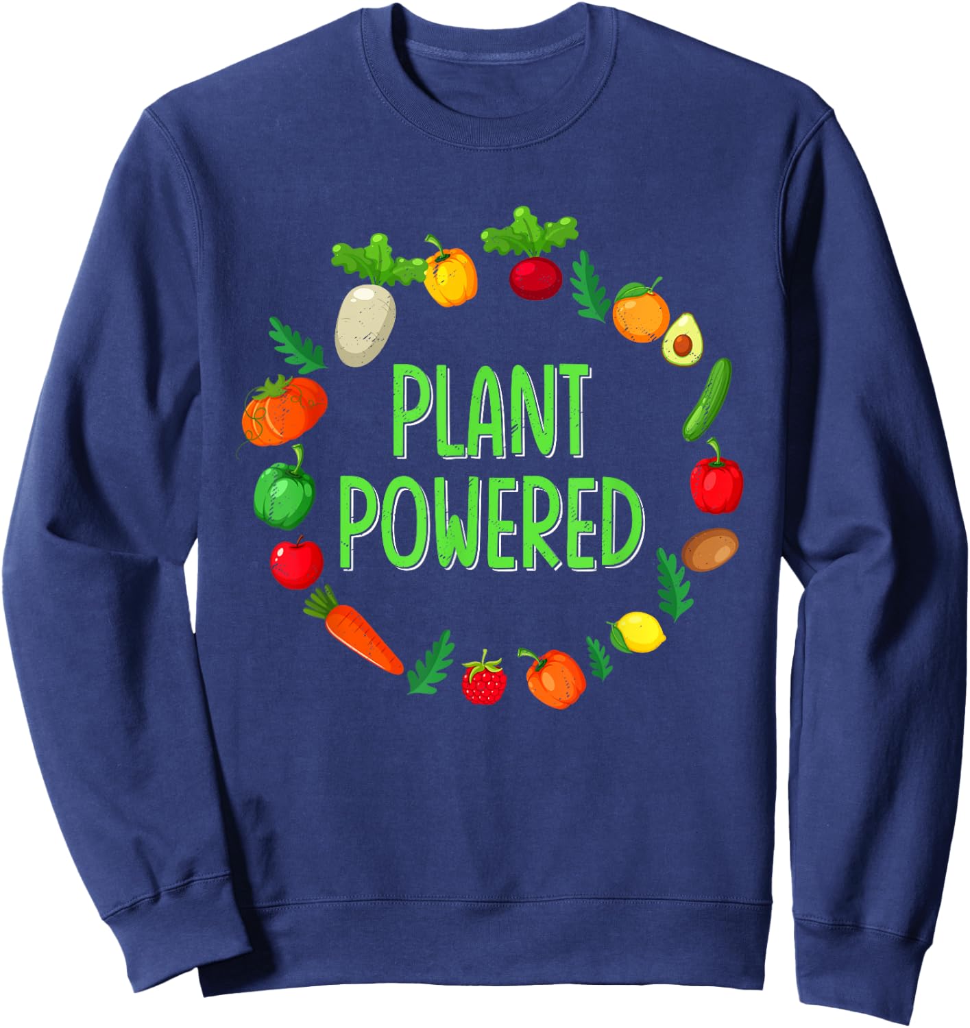 Plant Powered Retro Funny Gym Workout Vegetarian Vegan Lover Sweatshirt - Sweatshirt | Navy