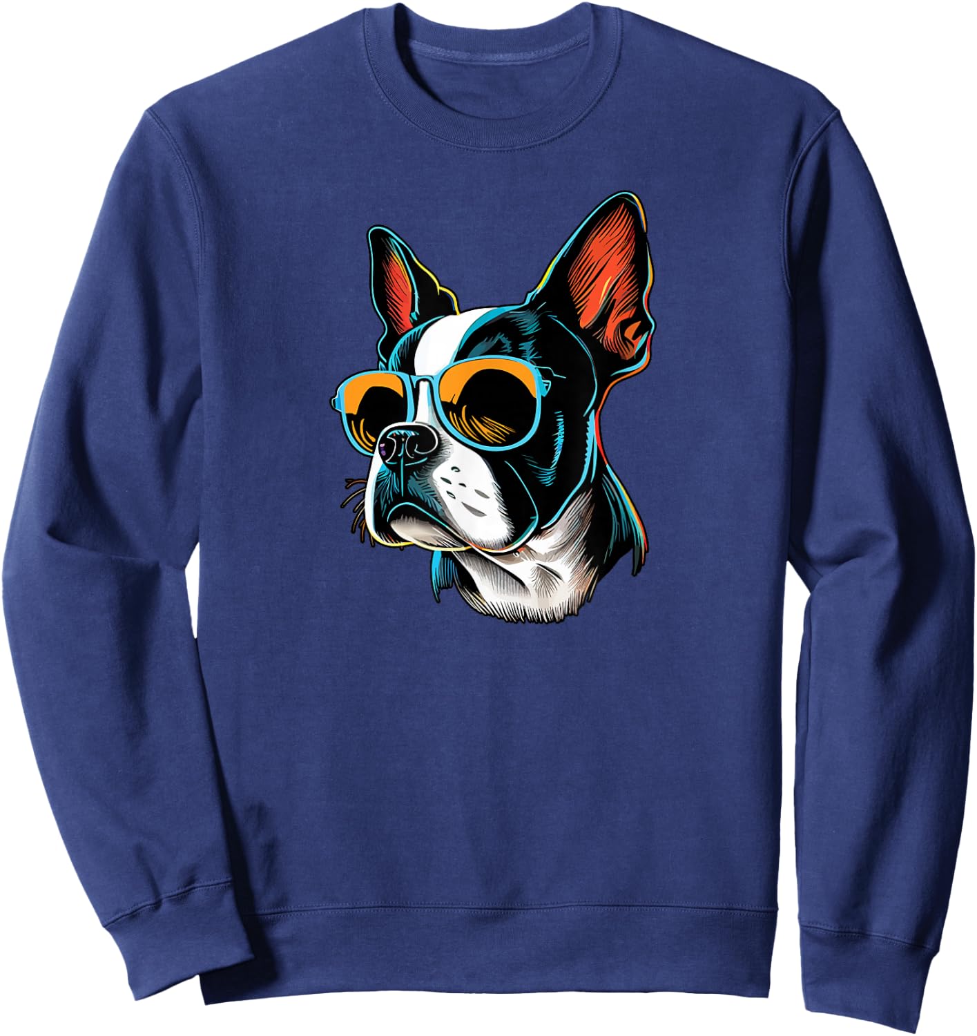 Dad Mom Cool Dog Sunglasses - Boston Terrier Sweatshirt - Sweatshirt | Navy