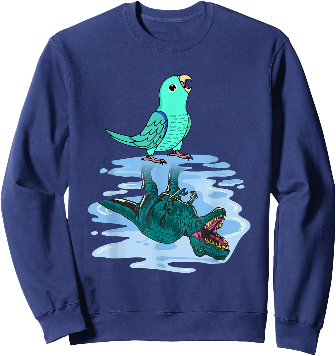 Parrot & T Rex Reflection I Turquoise Parrotlet Sweatshirt - Sweatshirt | Navy