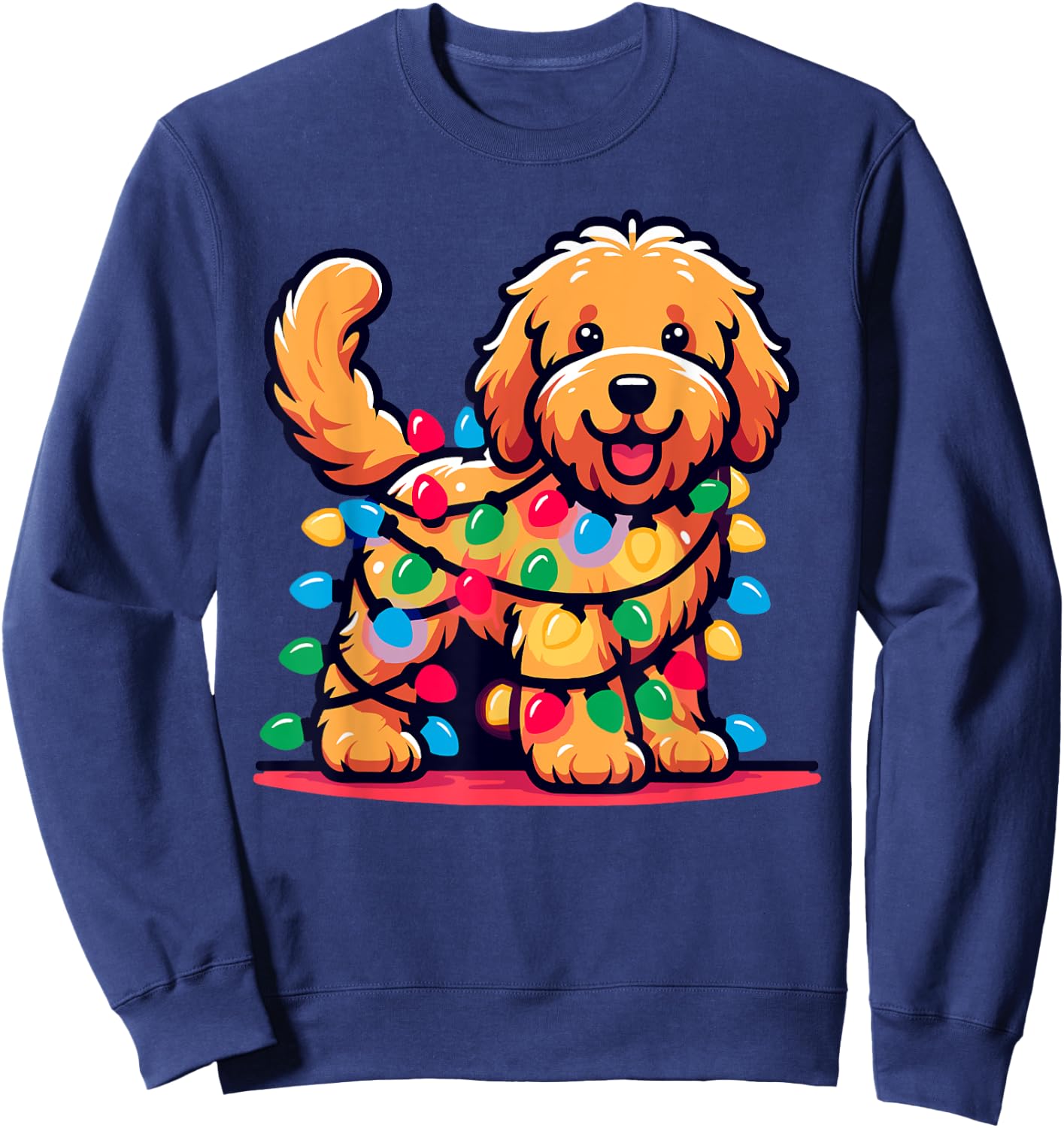 Goldendoodle Christmas Tree Xmas Lights Golden Doodle Dog Sweatshirt - Sweatshirt | Navy