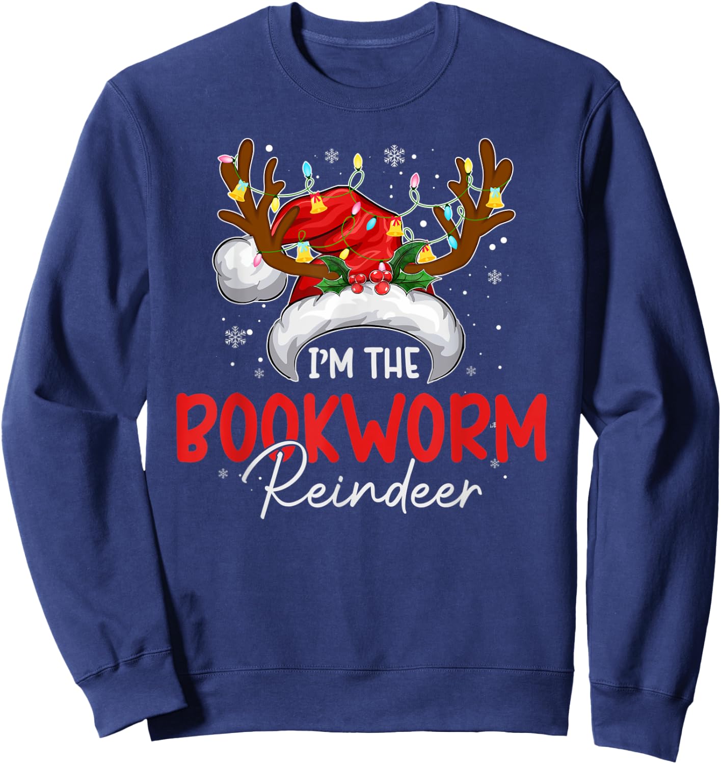 mb I'm The Bookworm Reindeer Christmas Funny Family Pajamas Sweatshirt - Sweatshirt | Navy