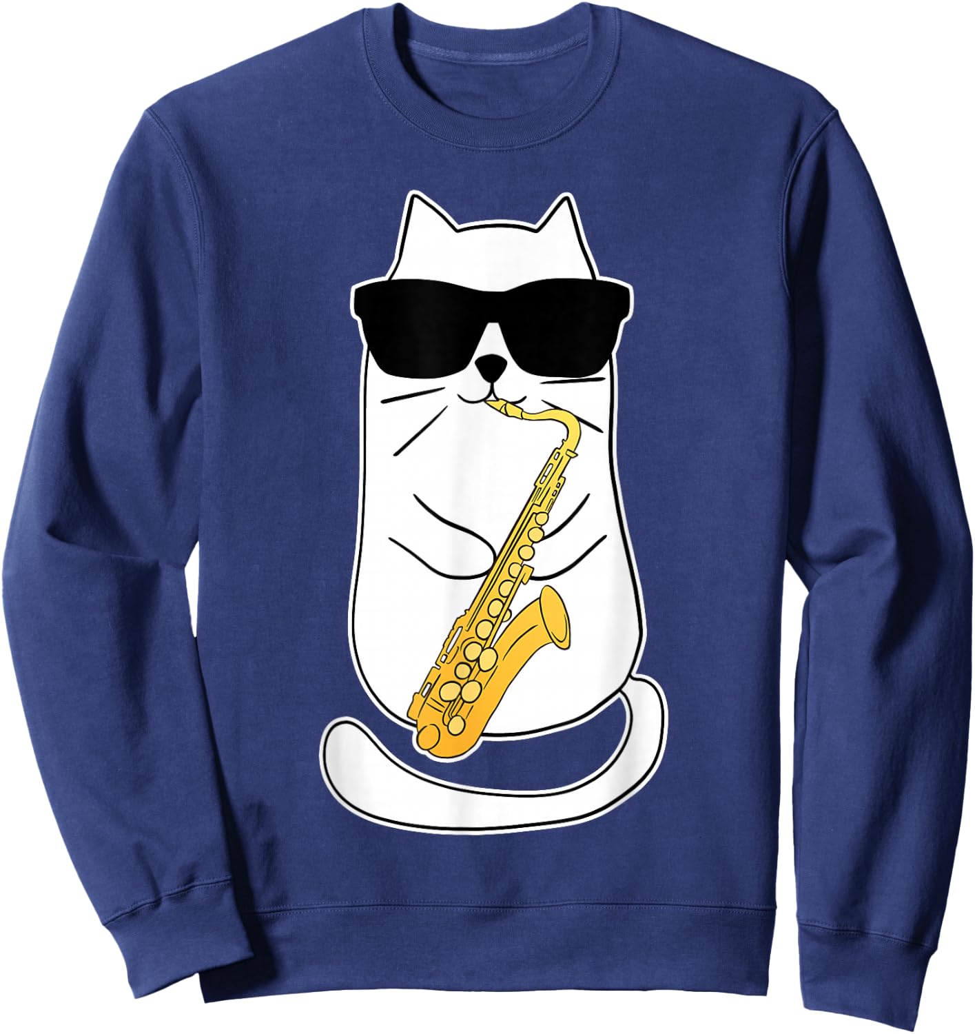 Funny Saxophone Cat Musician Jazz Music Lover Sweatshirt - Sweatshirt | Navy