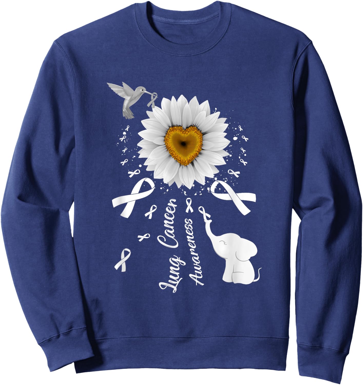 Sunflower Hummingbird Elephant Lung Cancer Awareness Sweatshirt - Sweatshirt | Navy