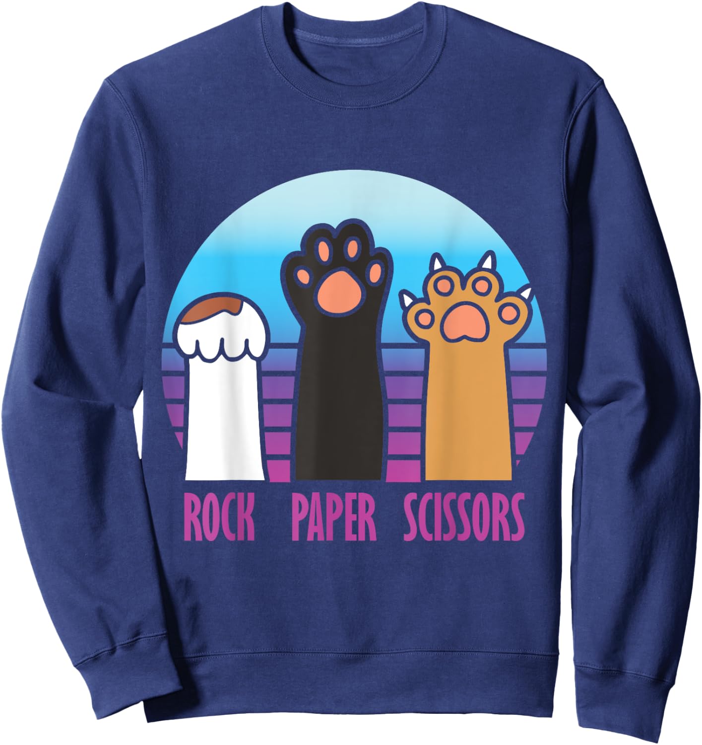 Rock Paper Scissors Hand Game Meme Animal Paw Cat Sweatshirt - Sweatshirt | Navy