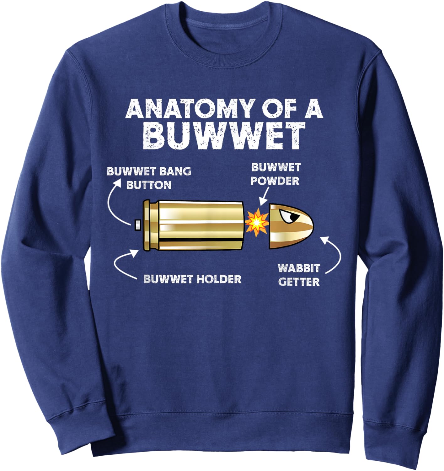 Funny Pew Pew Bullet Anatomy Cartoon Rabbit Getter Sweatshirt - Sweatshirt | Navy