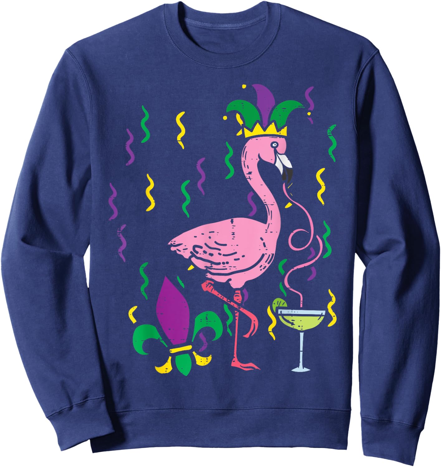 Mardi Gras Jester Flamingo Funny Carnival Bird Men Women Sweatshirt - Sweatshirt | Navy
