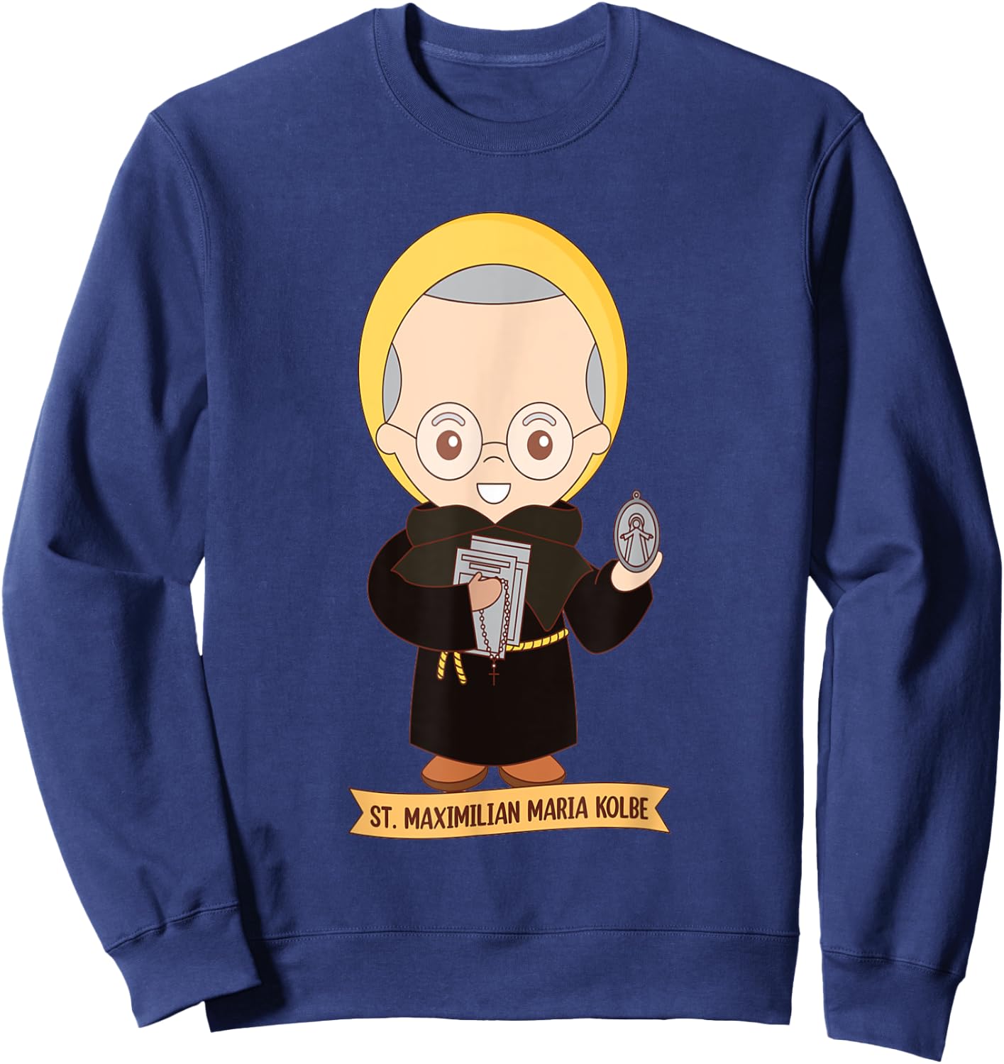 St Maximilian Kolbe Two Crowns Catholic Saint Gifts Poland Sweatshirt - Sweatshirt | Navy