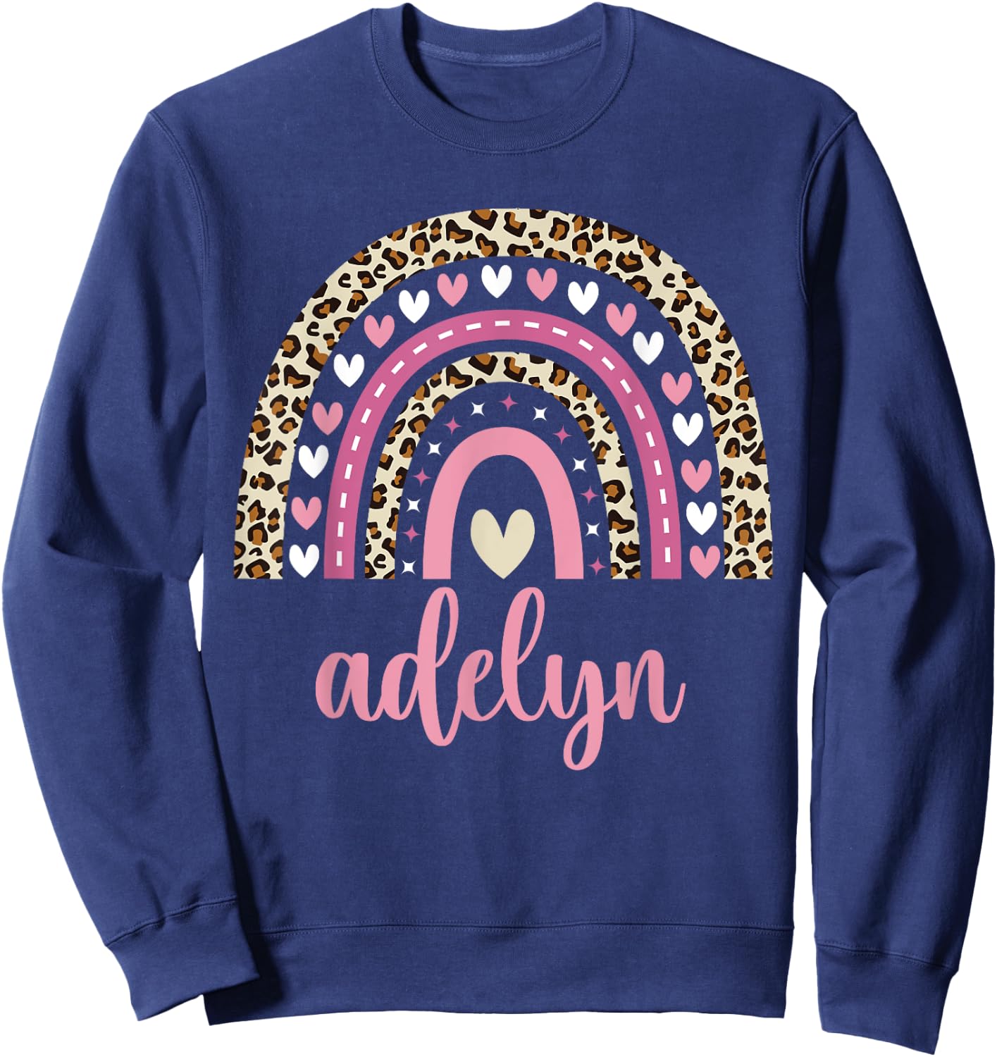 Adelyn Rainbow Leopard Personalized Adelyn Birthday Sweatshirt - Sweatshirt | Navy